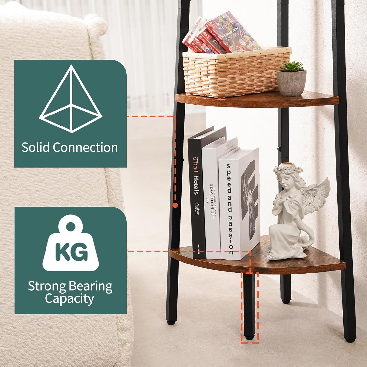 Yoobure 4-Tier Corner Bookshelf with Metal Frame