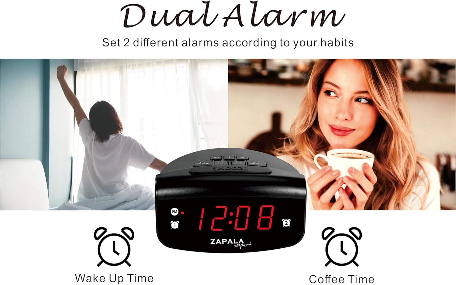 Zapala Expert Alarm Clock with 2 Alarms and USB Charging