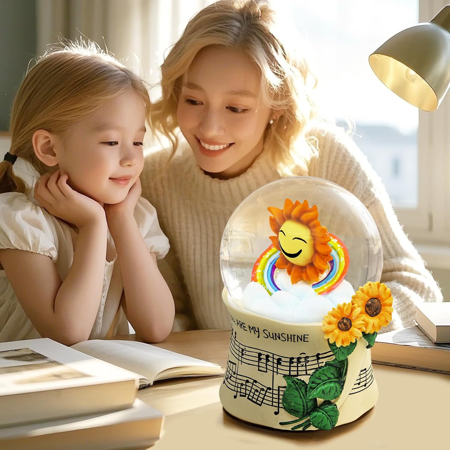 Sunflower Music Box with Light and Snow Globe