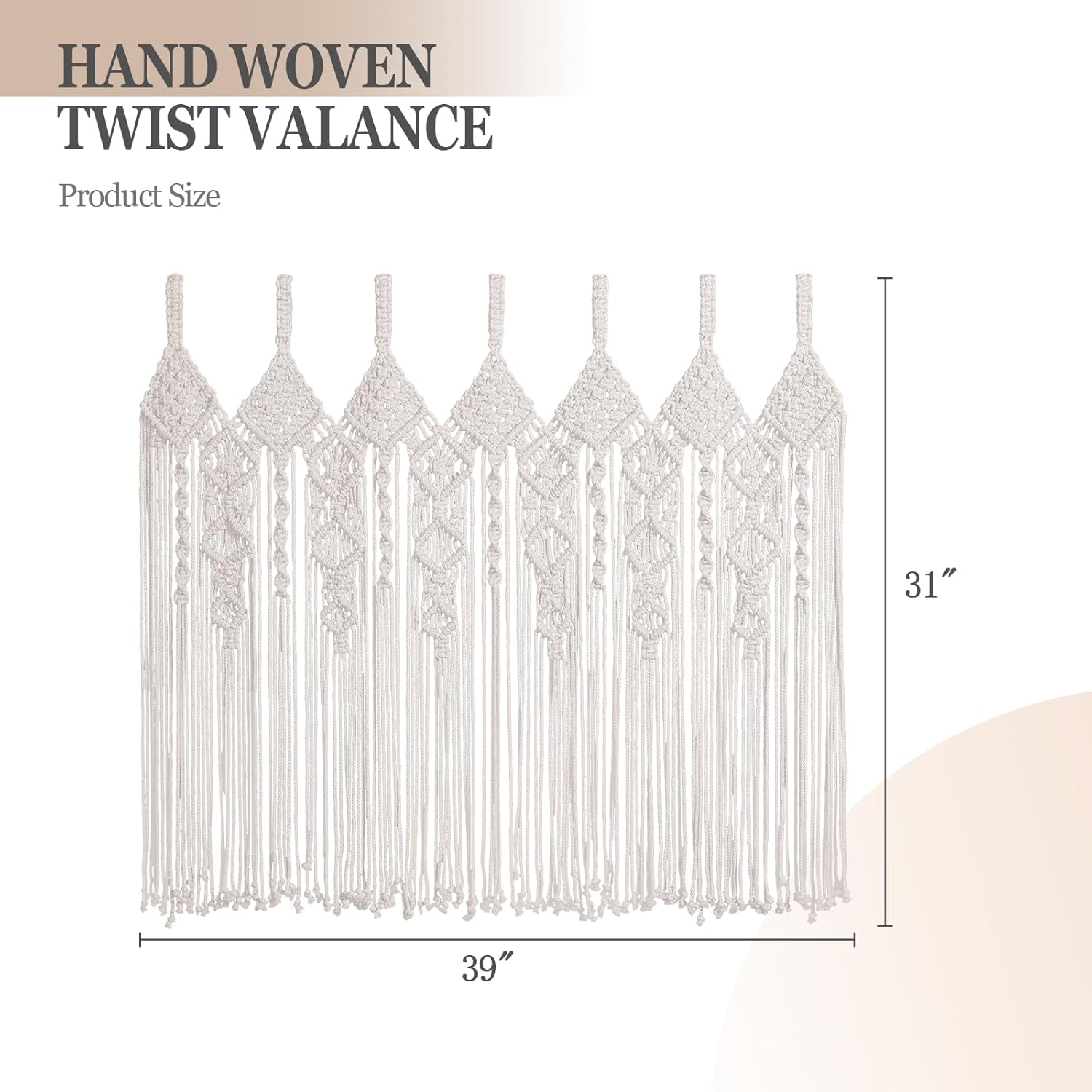 Boho Valance Macrame Curtains 31 W x 39 L