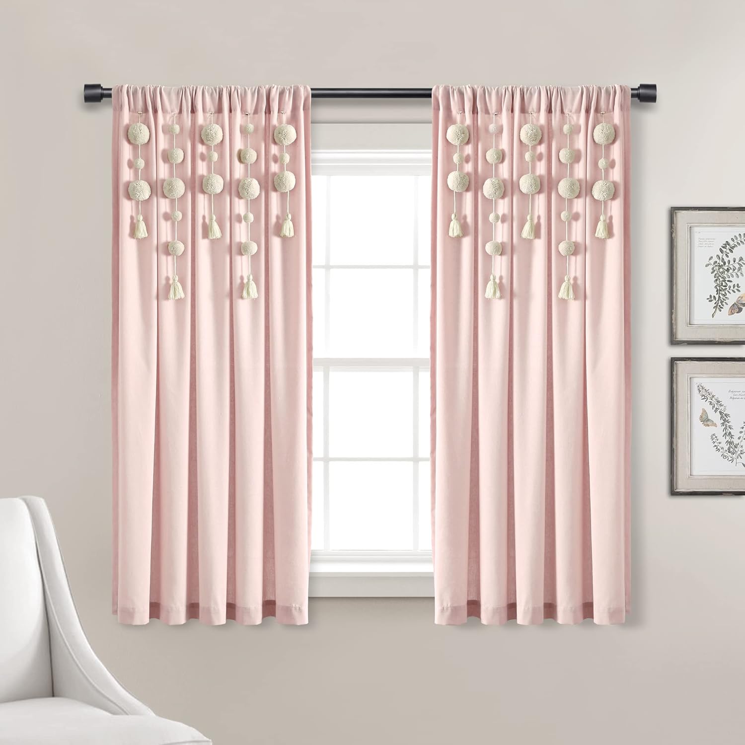 Lush Decor Boho Pom Pom Tassel Linen Curtain Panel