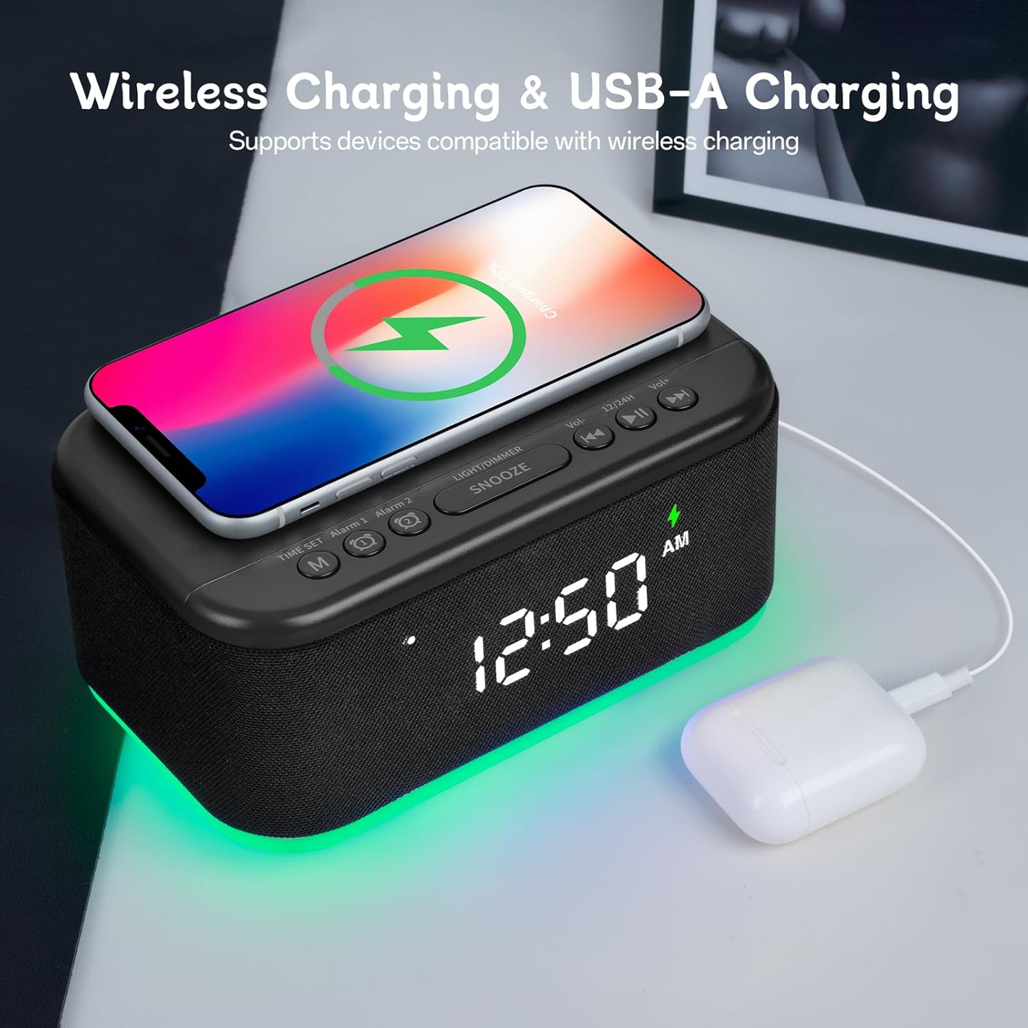 Fansbe Smart Bluetooth Alarm Clock with Night Light and FM Radio