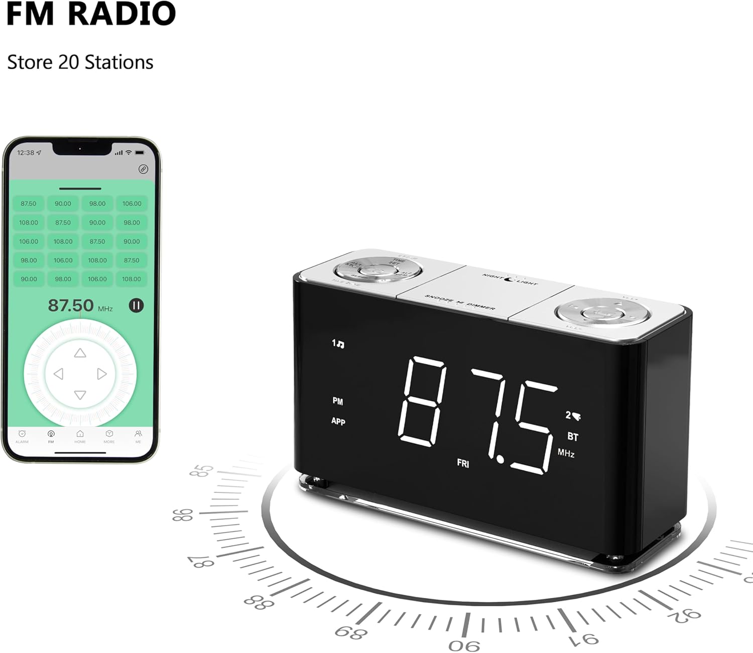 iTOMA Bluetooth Clock Radio with Dual Alarm and USB Charging
