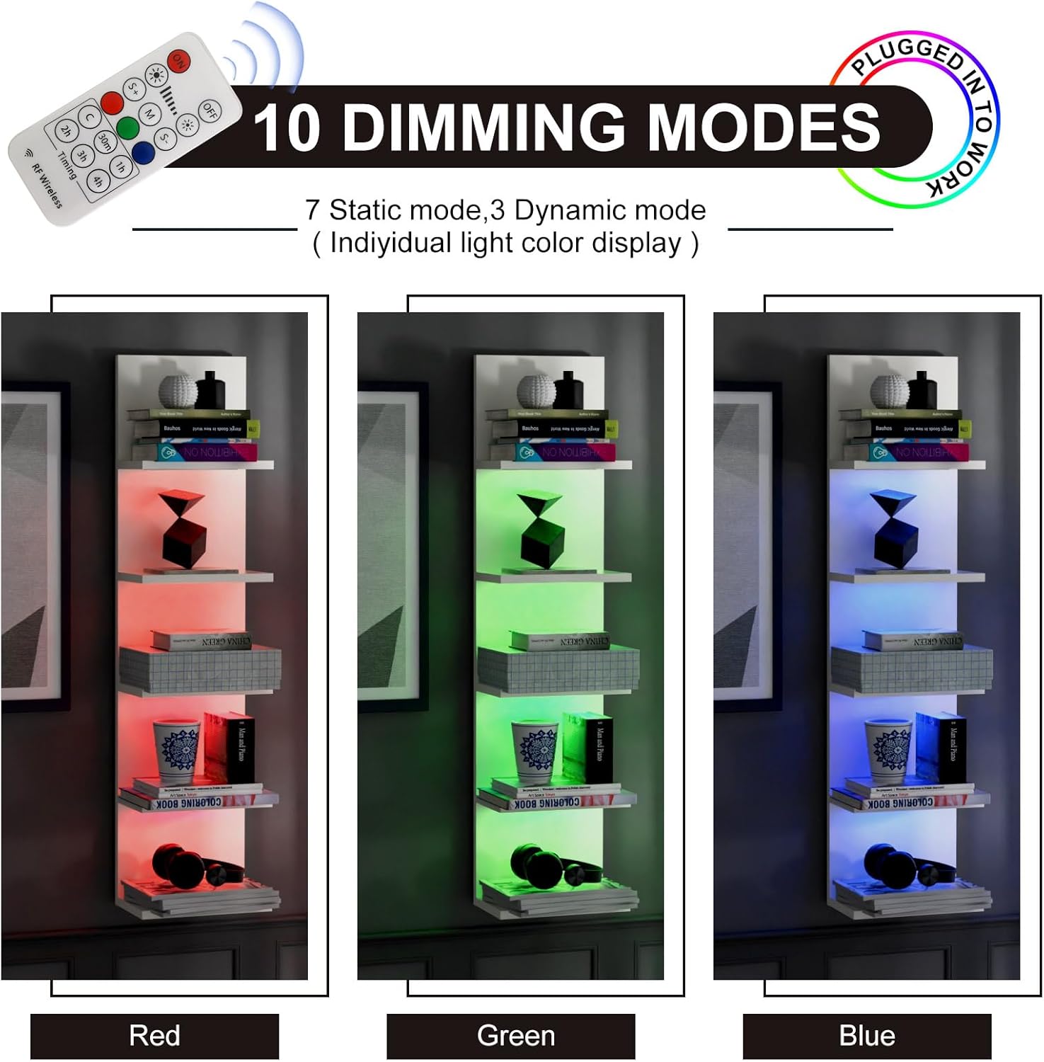 VIWODS 5-Tier Floating Wall Shelf with RGB Light White