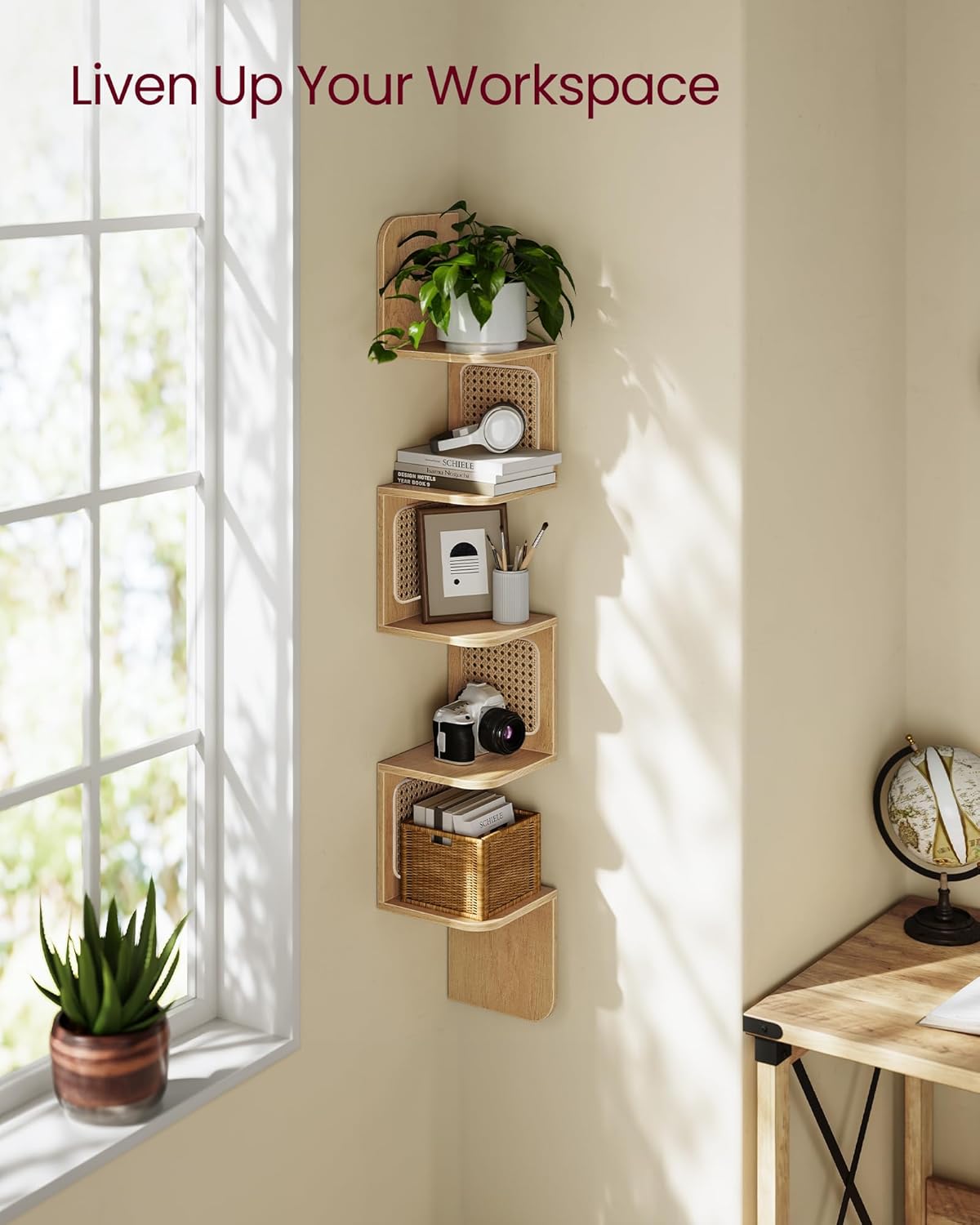 VASAGLE 5-Tier Corner Shelf Boho Style Wall Mounted