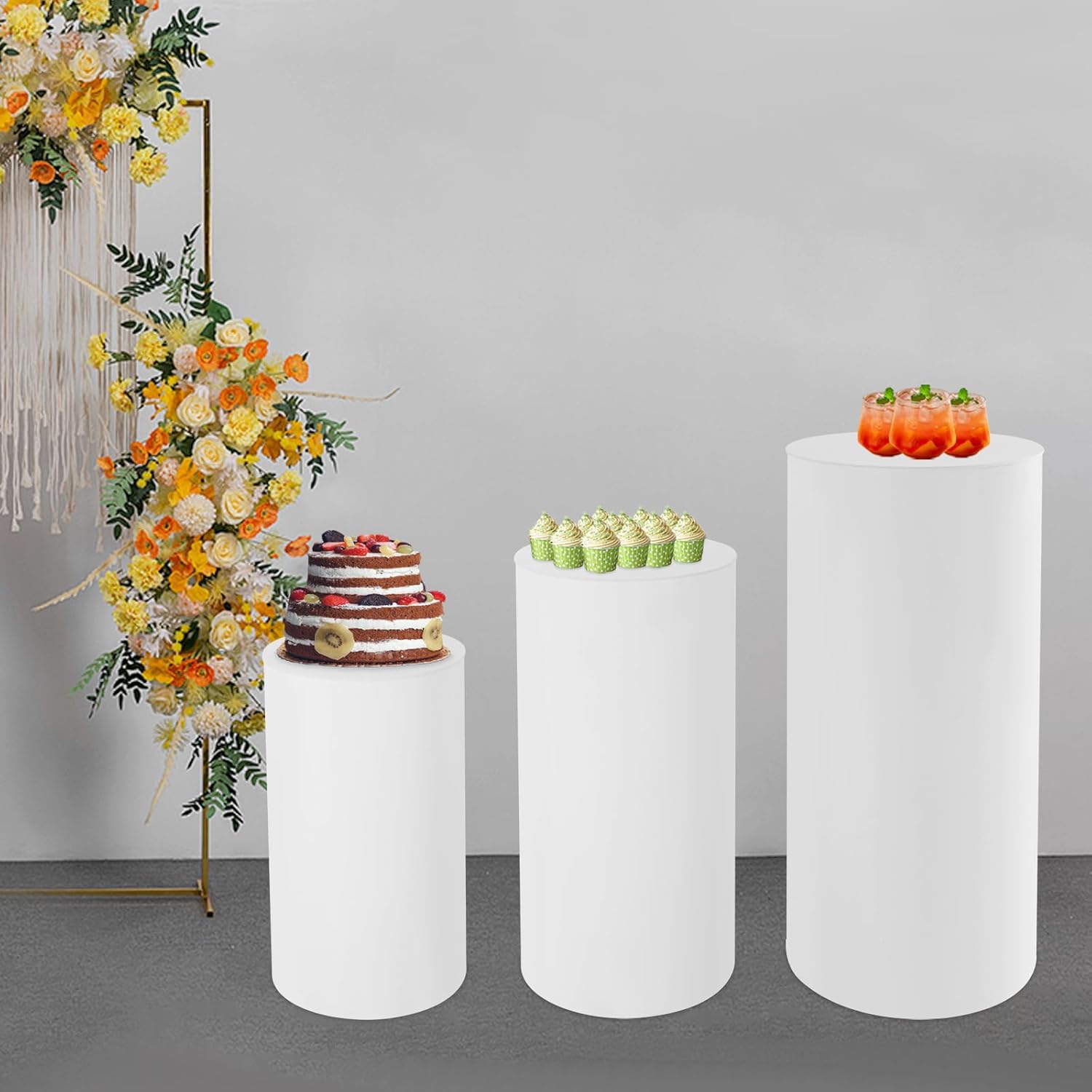 3PCS White Cylinder Pedestal Stand for Wedding Display