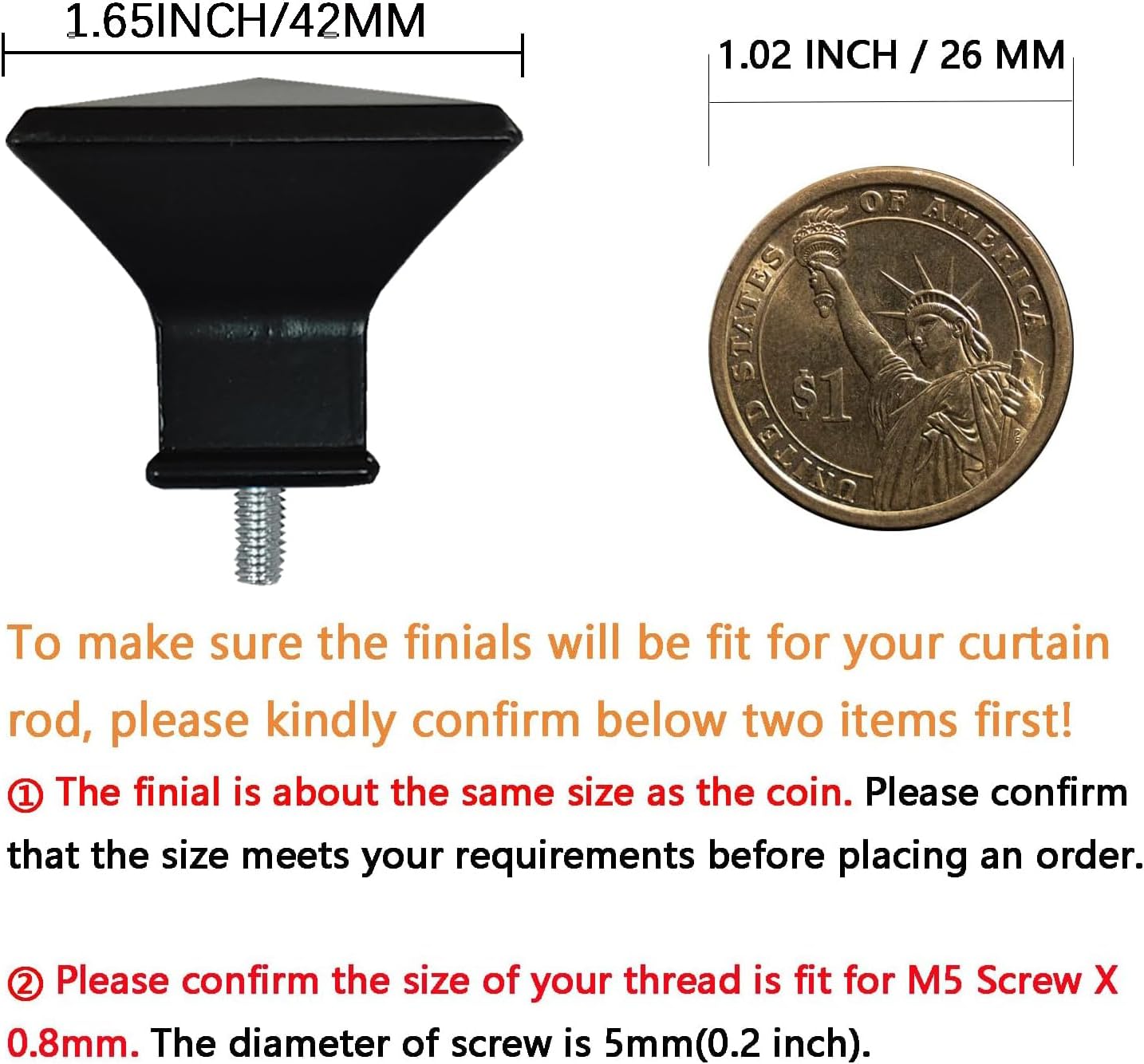 4 Pcs Plastic Curtain Rod Finials M5 Thread Black
