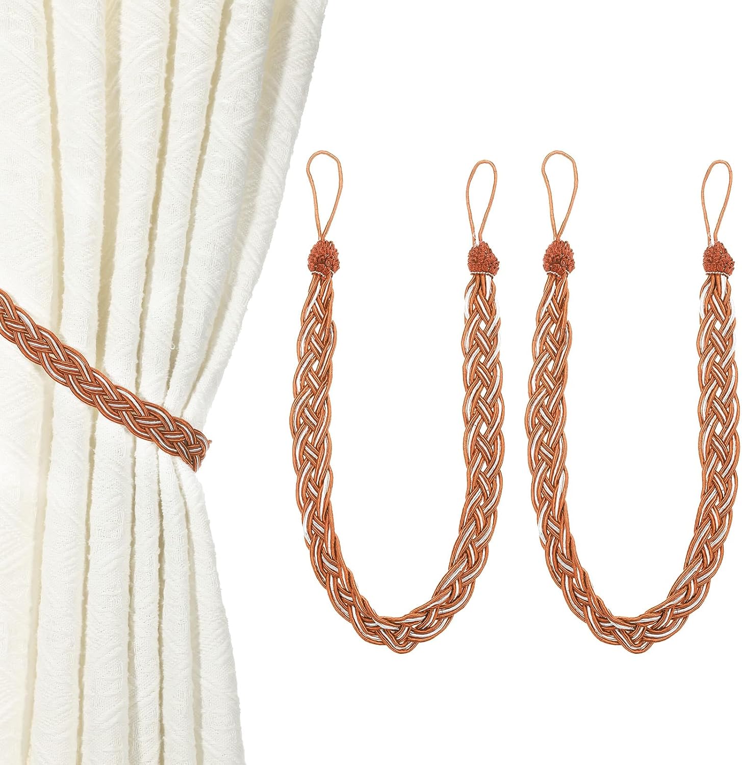 Uxcell 2 Pcs Curtain Tiebacks Orange 56cm Braided Holdbacks