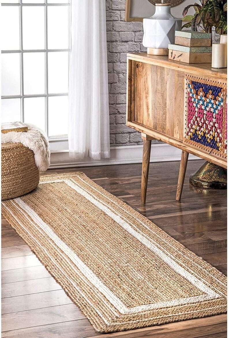 Natural Jute Runner Rug 25x6ft Non-Slip for Kitchen Hallways