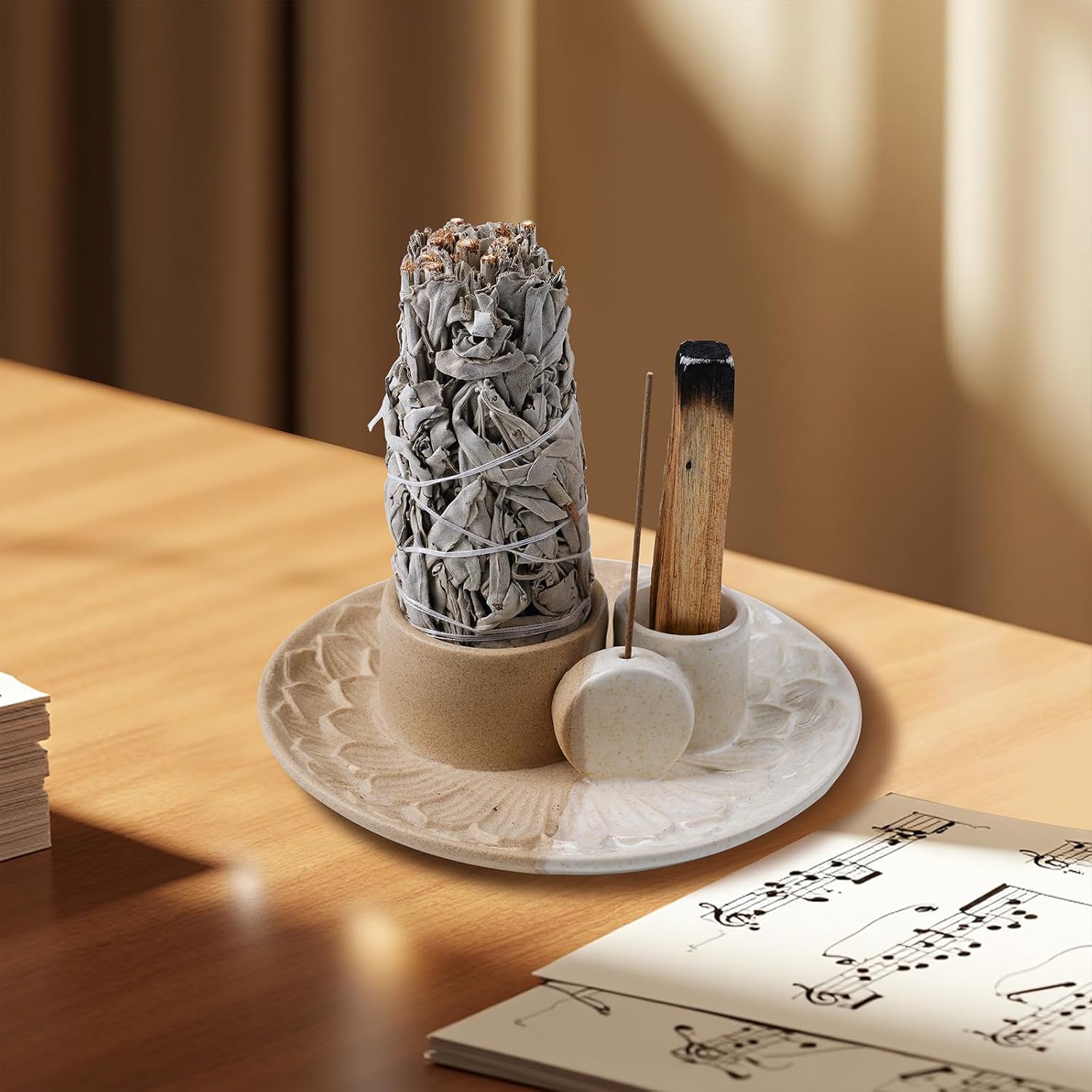 4 In 1 Incense Holder Ceramic Ash Catcher for Yoga and Meditation