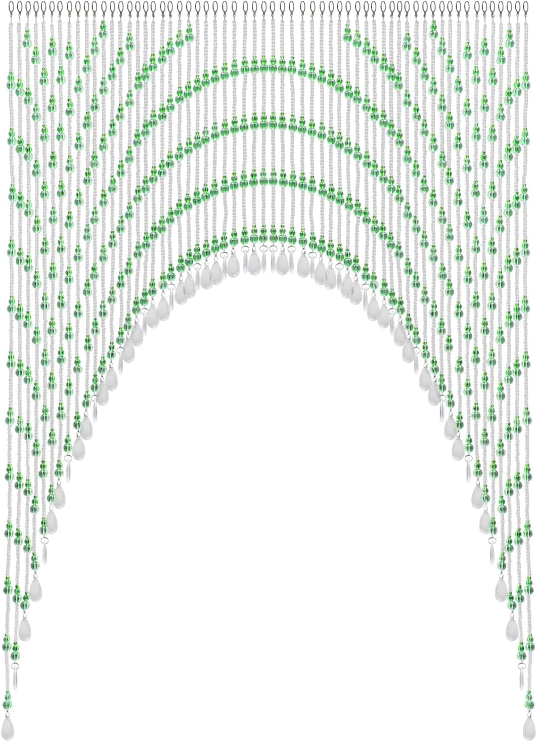 60 String Beaded Curtain with Clear and Green Glass Beads