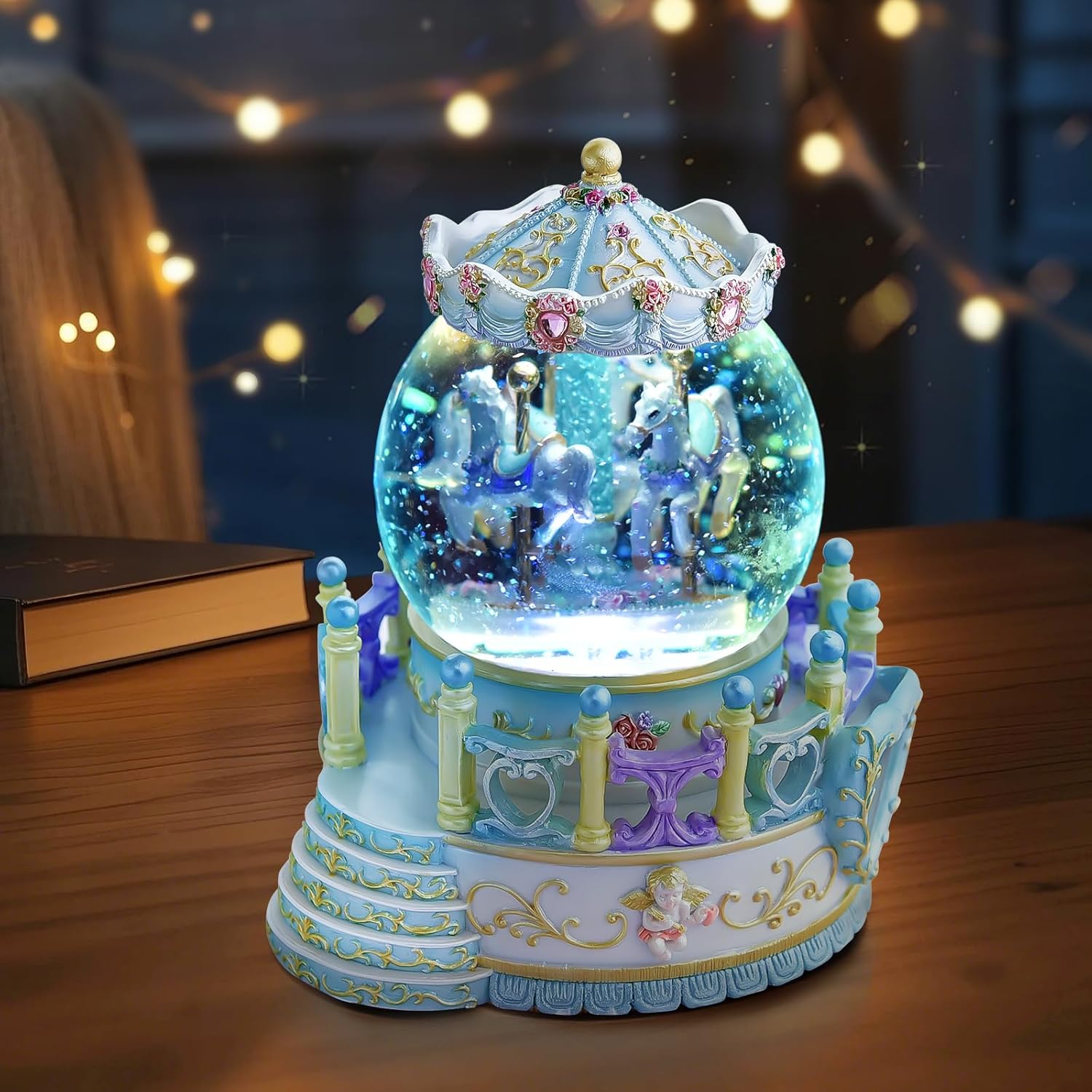 Carousel Horse Music Box with Light - Romantic Snow Globe Gift