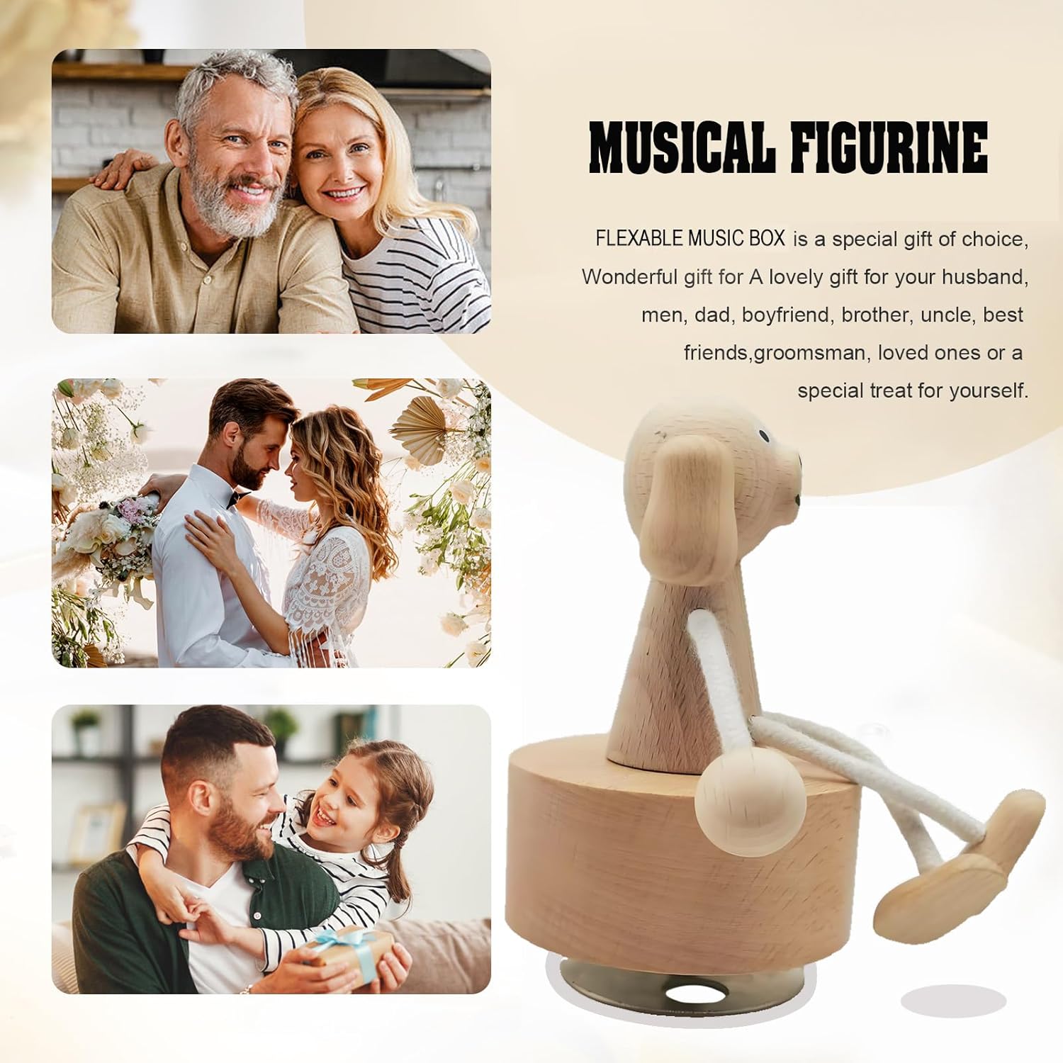 Hefonti Wooden Dog Music Box with Flexible Legs
