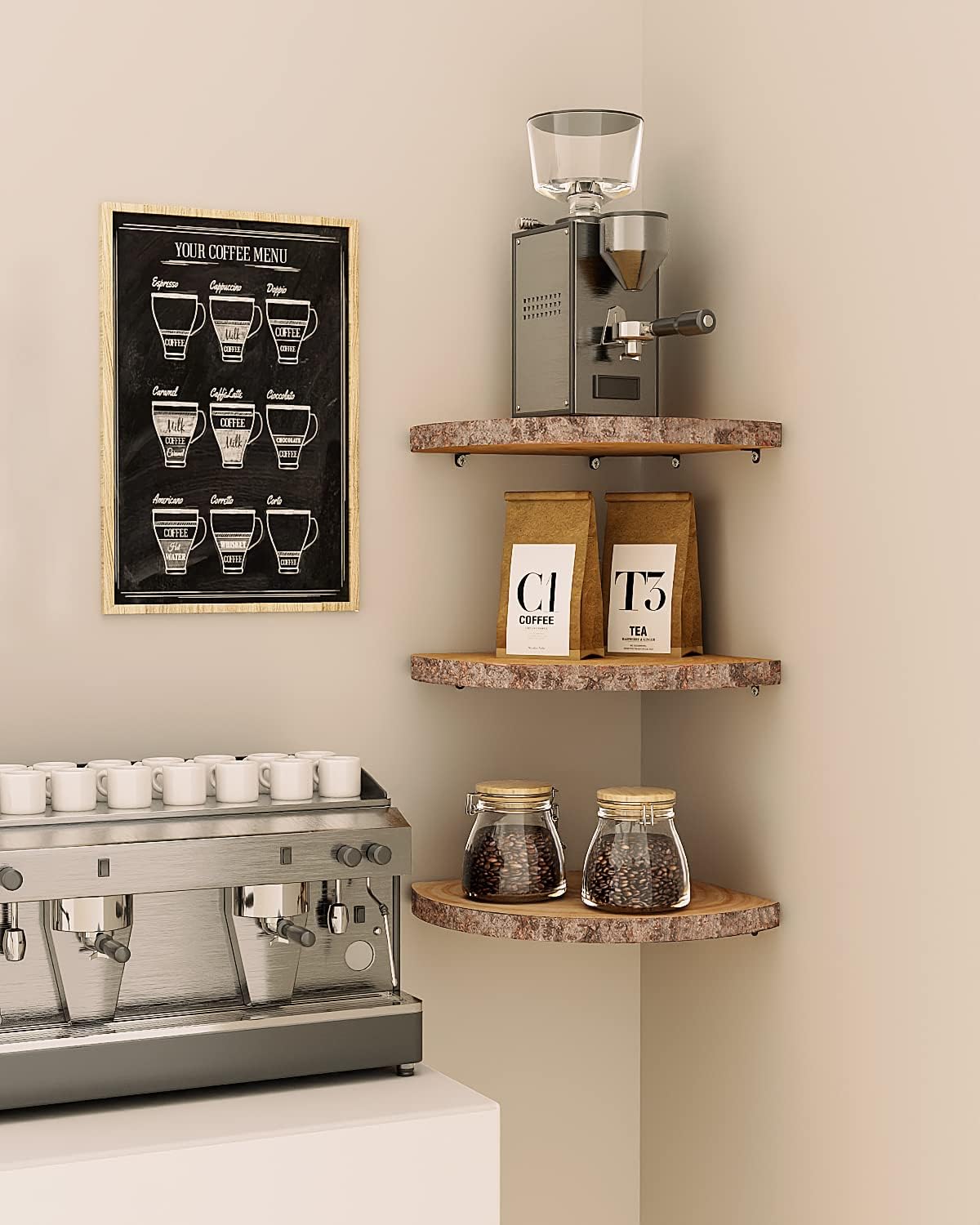 3Pcs Rustic Corner Floating Shelves for Home Decor