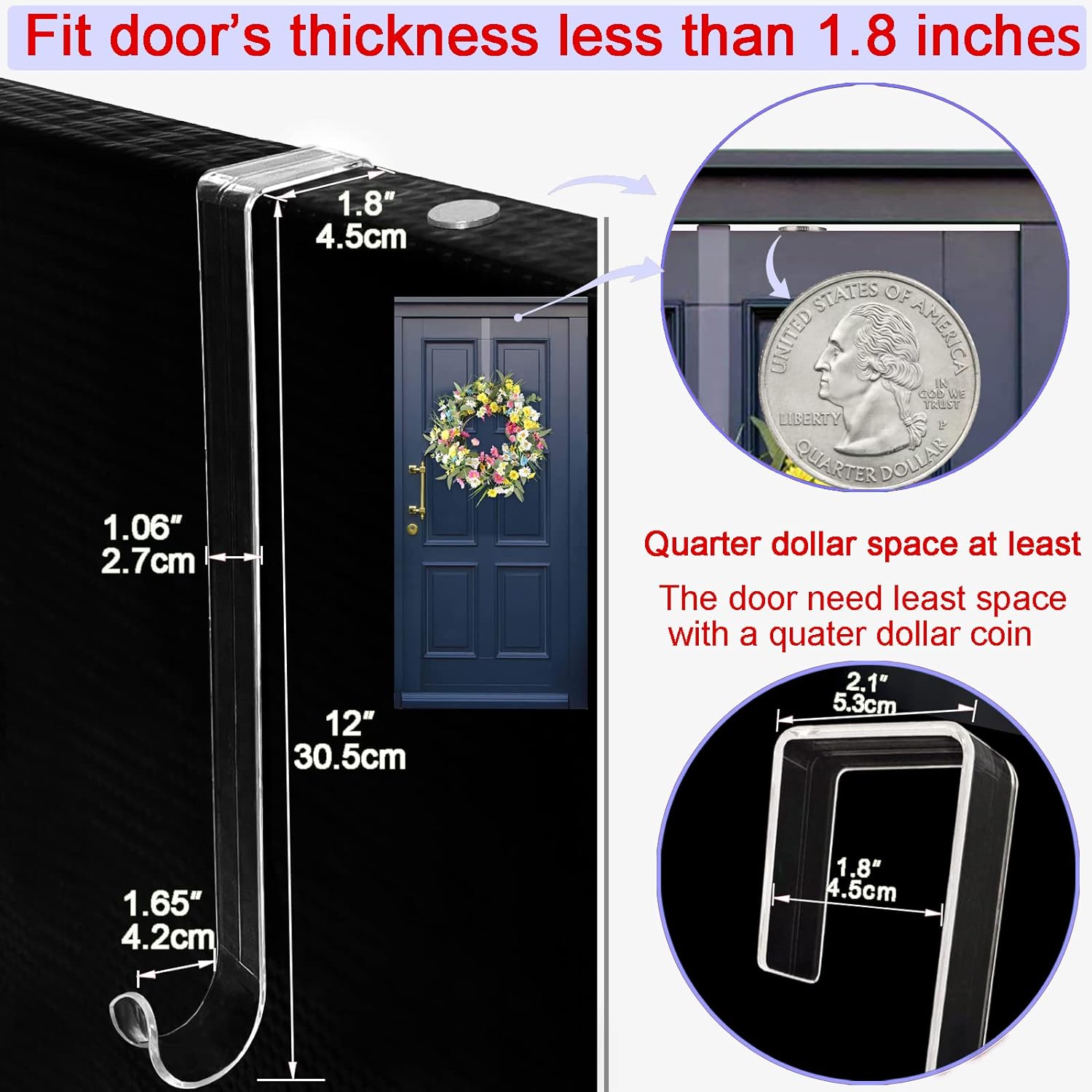 Clear Wreath Hangers 12 Inch 2 Pack Front Door Hooks