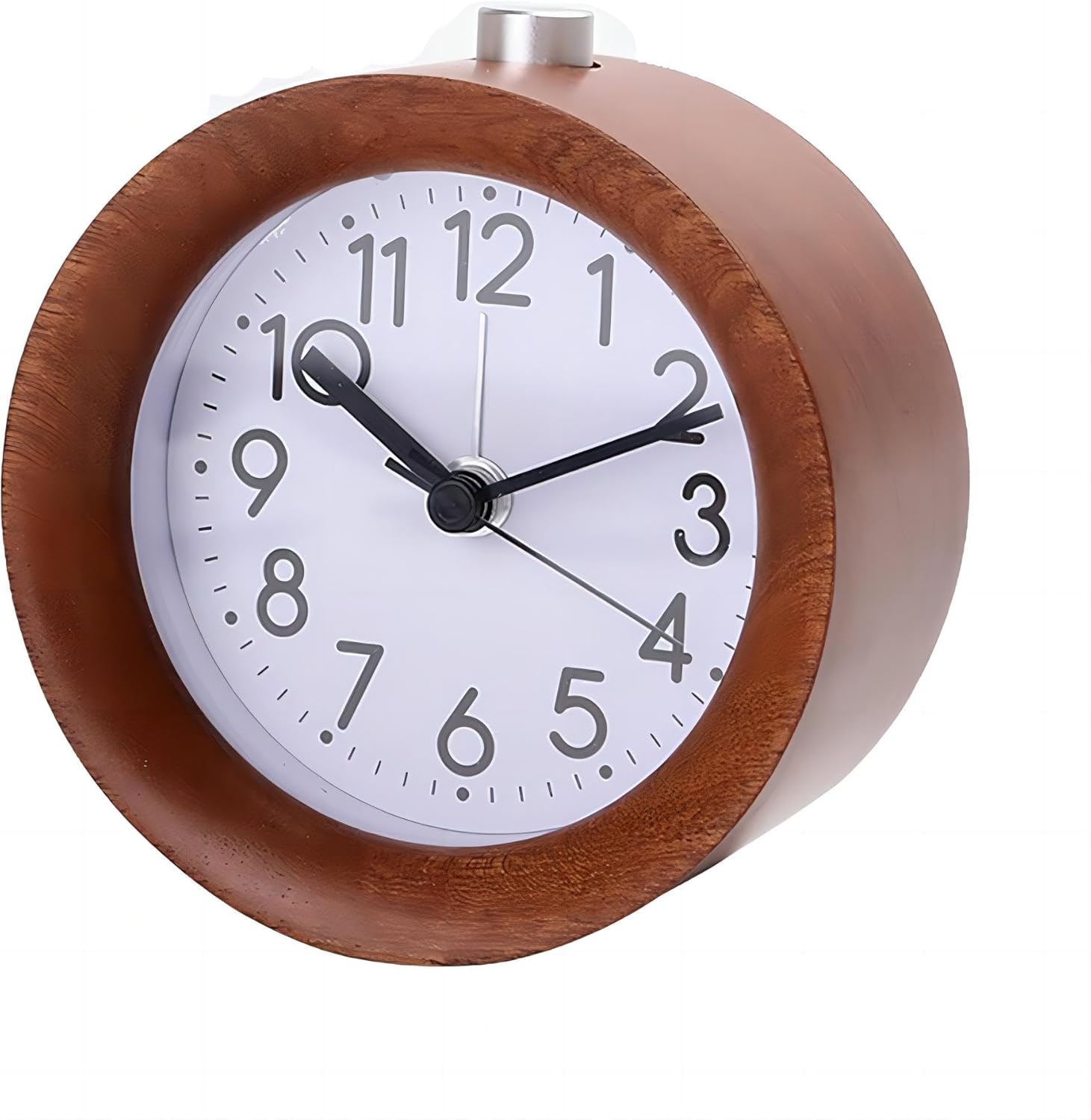 Lancoon Round Wooden Alarm Clock with Silent Quartz Movement and Soft Backlight