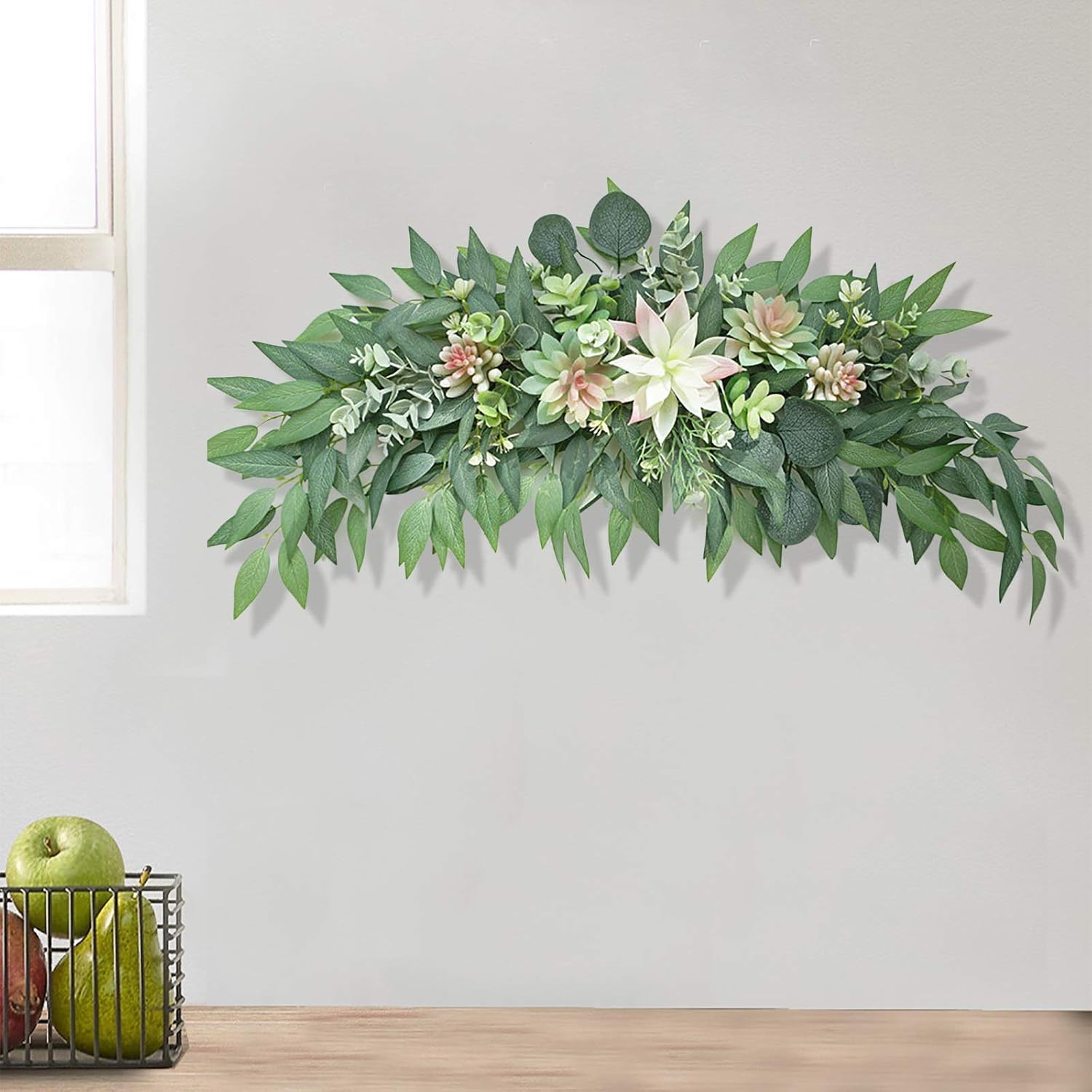 276inch Artificial Eucalyptus Swag with Faux Succulents
