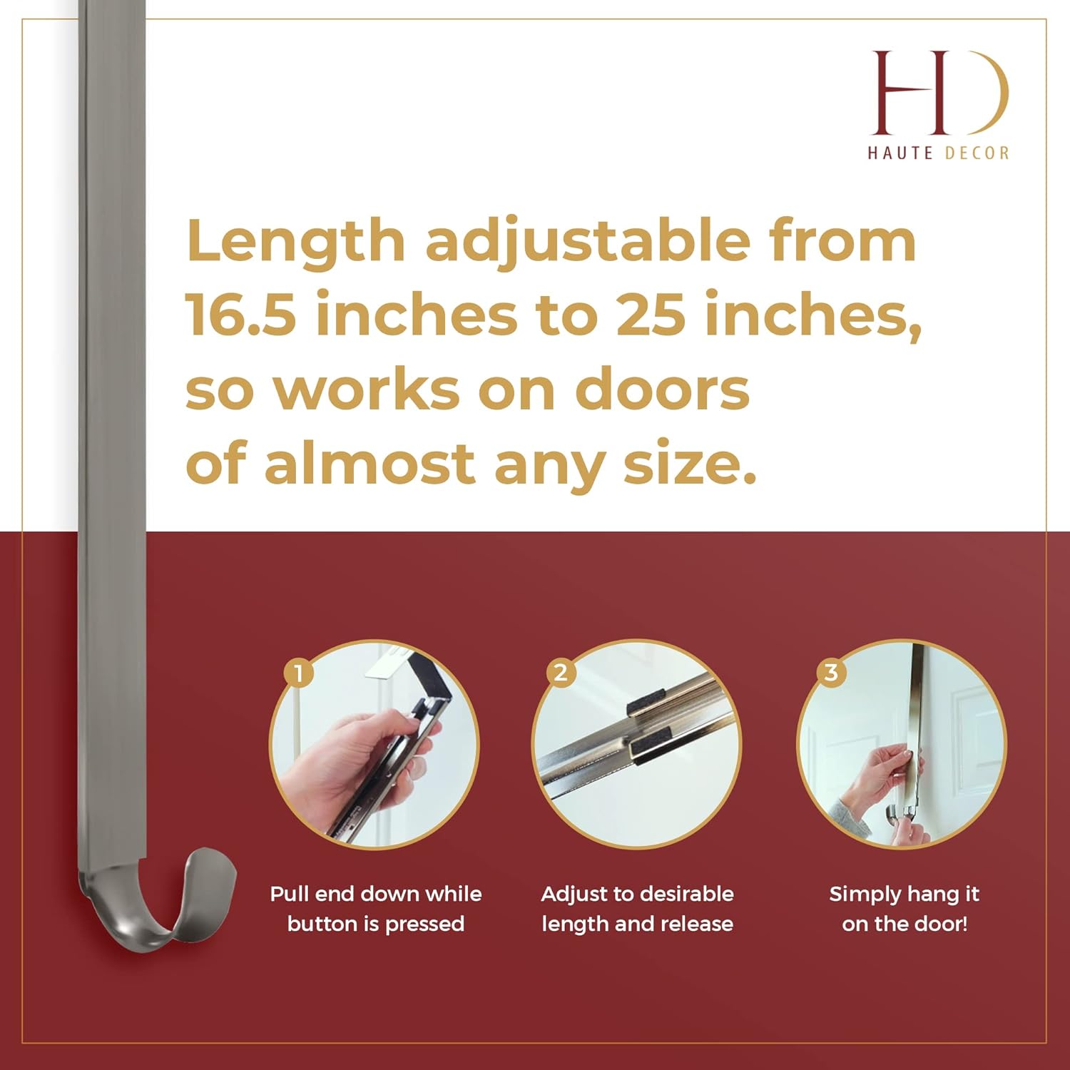 Haute Decor Adjustable Wreath Hanger - 20 Lb Capacity 1