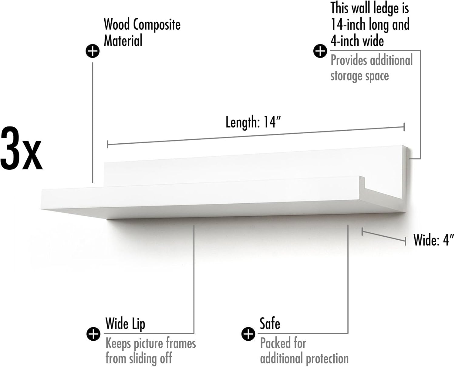 Americanflat 14 Inch Floating Shelves Set of 3 White