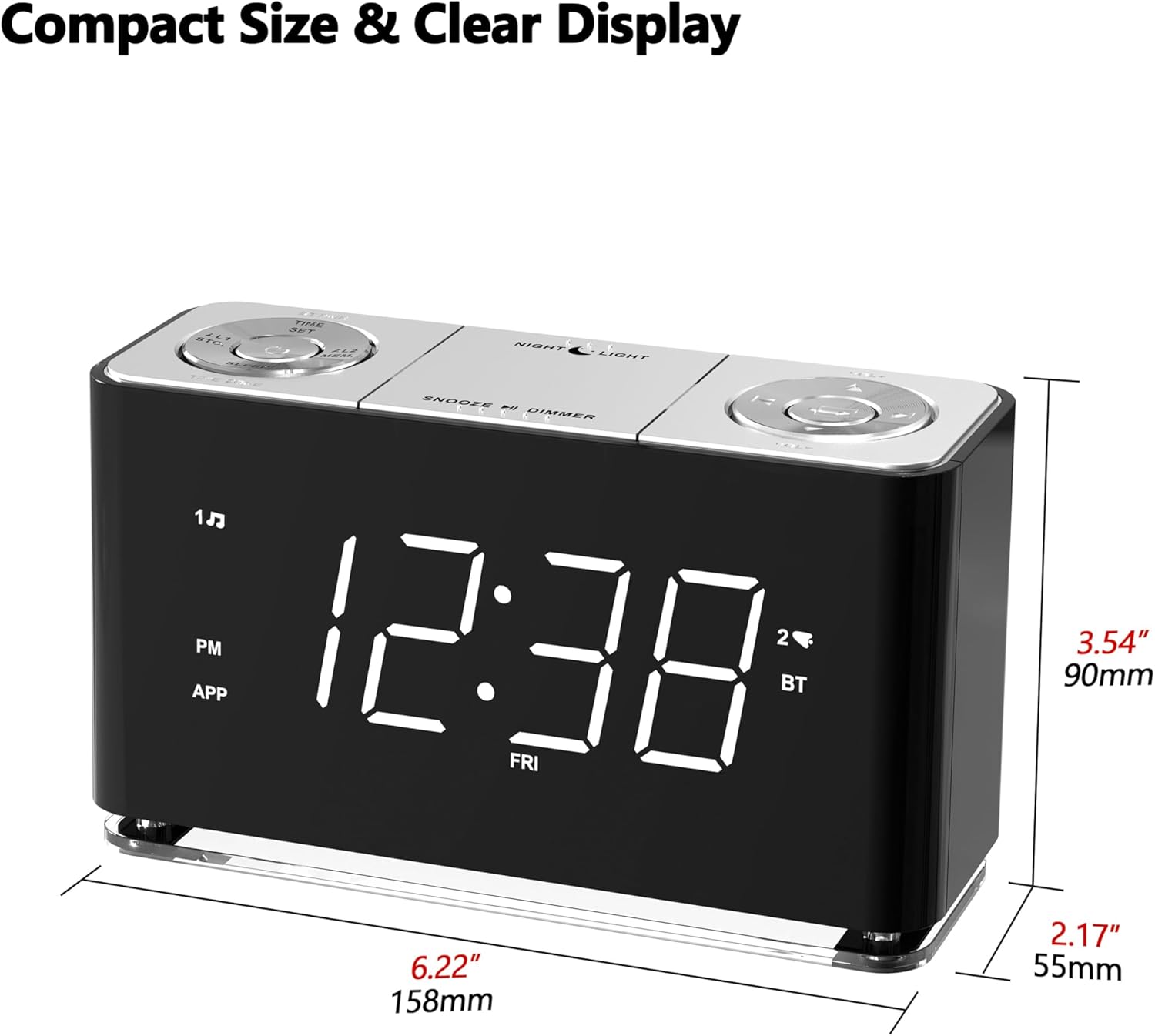 iTOMA Bluetooth Clock Radio with Dual Alarm and USB Charging