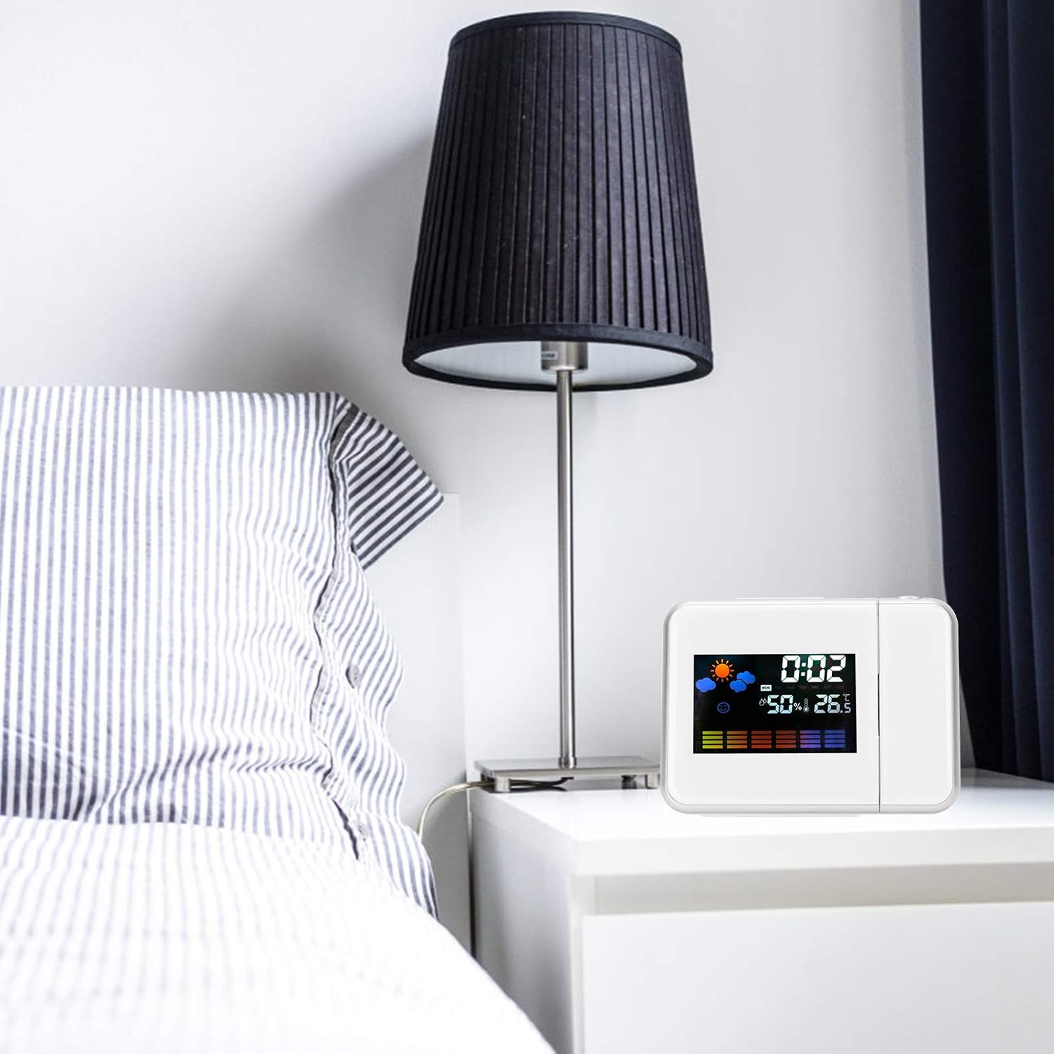White Projection Alarm Clock with Weather Forecast