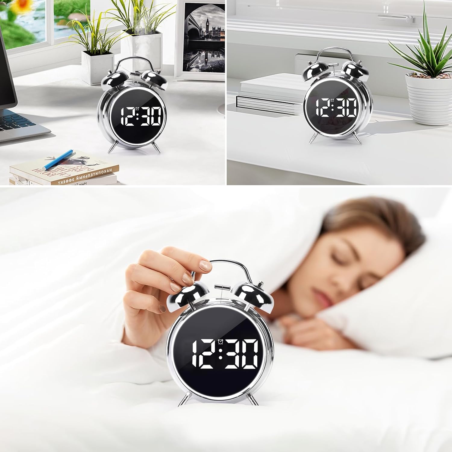 JUSTUP Digital Alarm Clock with Double Bell and Night Light