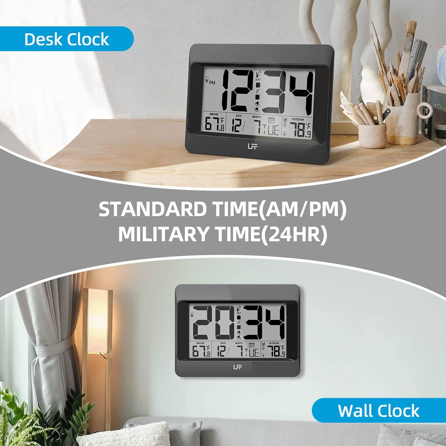 LFF Atomic Clock with Outdoor Sensor and Temperature Display