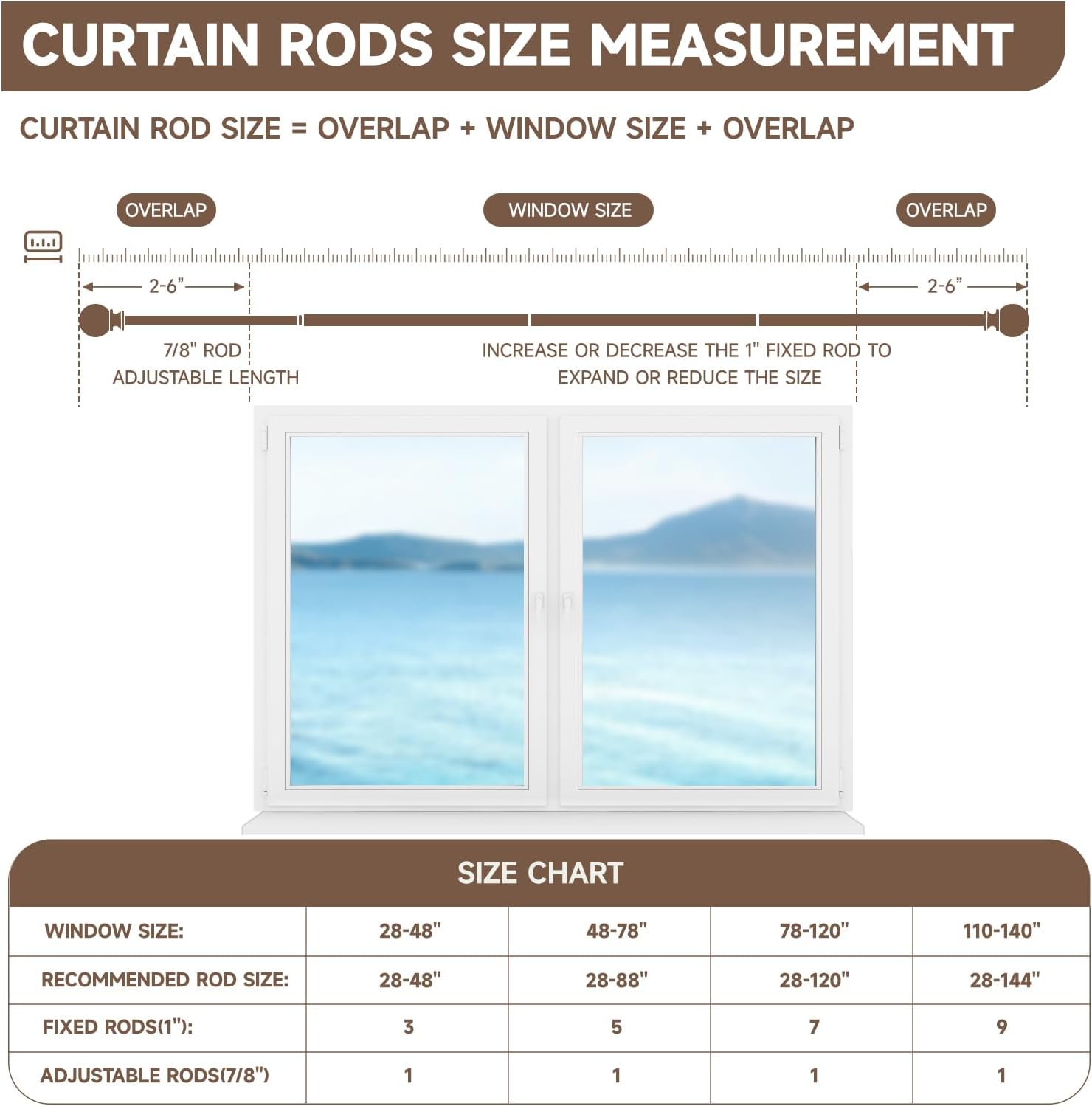 BRIOFOX Imitation Walnut Wood Curtain Rods 72-144 Inch