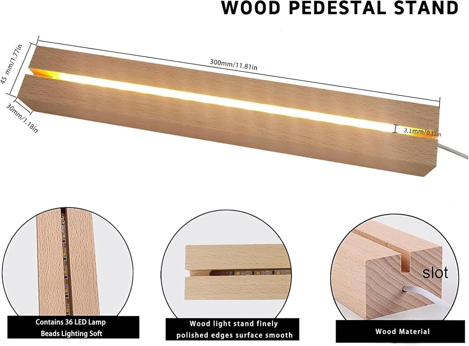 JUJIU 118 Inch LED Lighted Wood Pedestal Stand with Remote Control