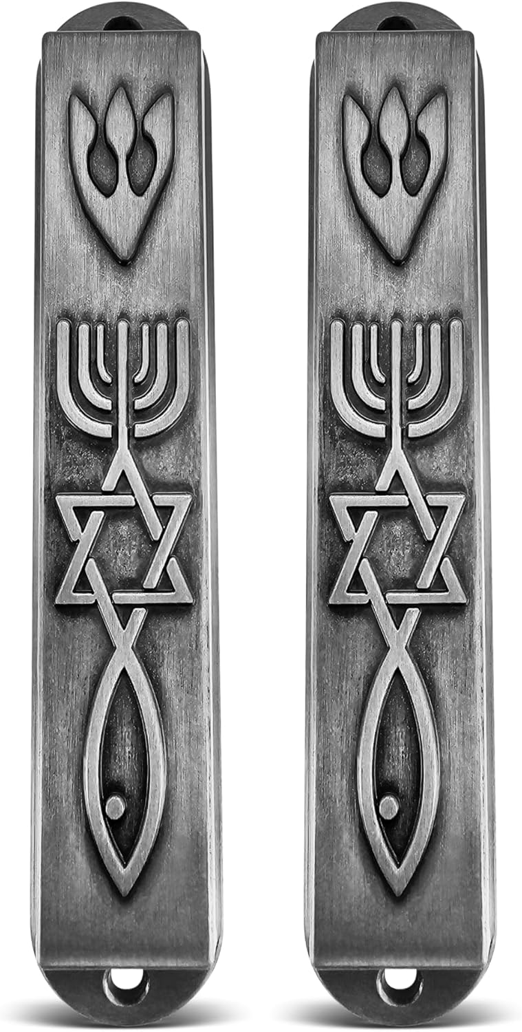 Set of 2 Pewter Mezuzah with Scroll for Door