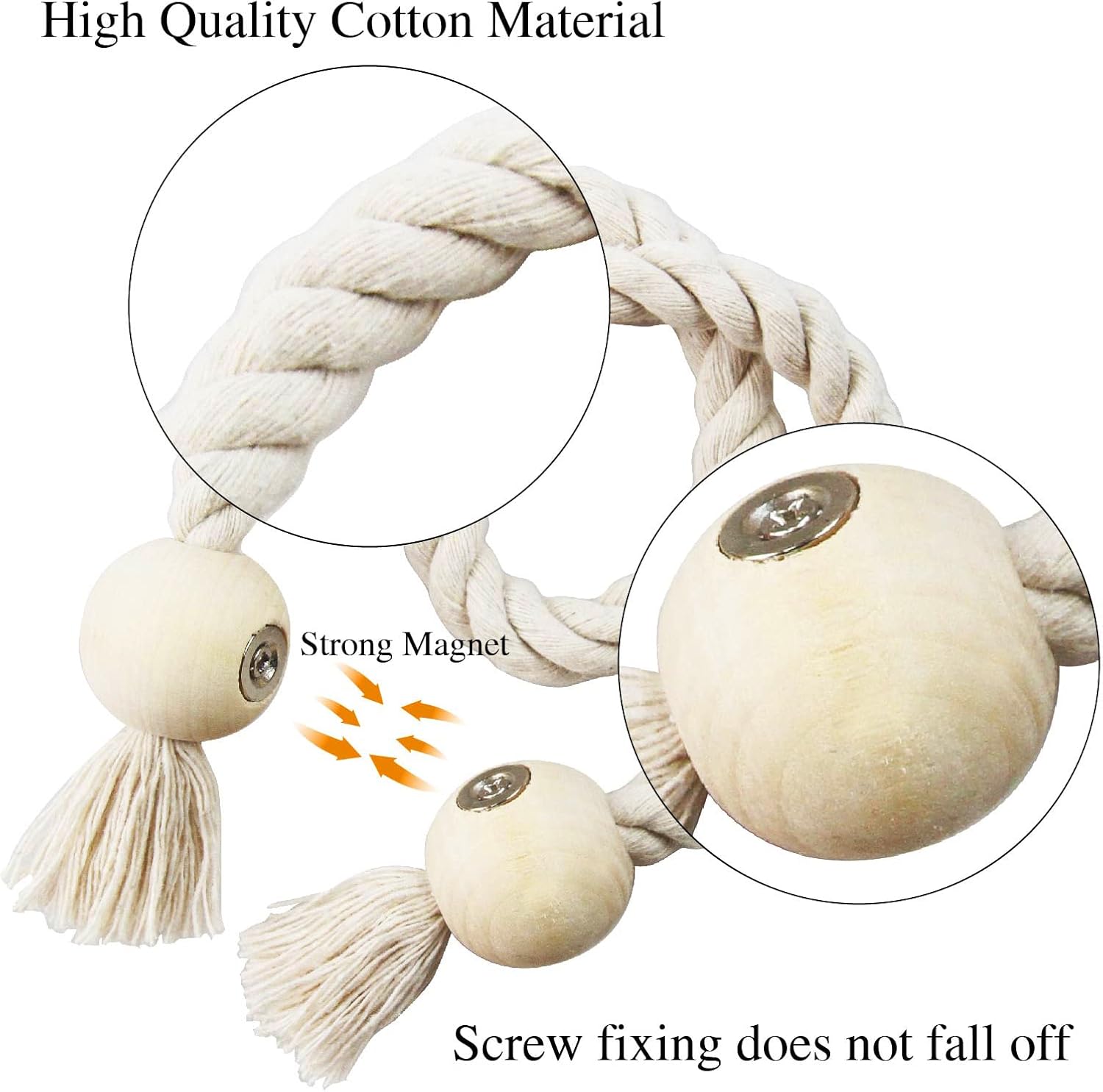 6 Pack Beige Magnetic Curtain Tiebacks with Wooden Buckle
