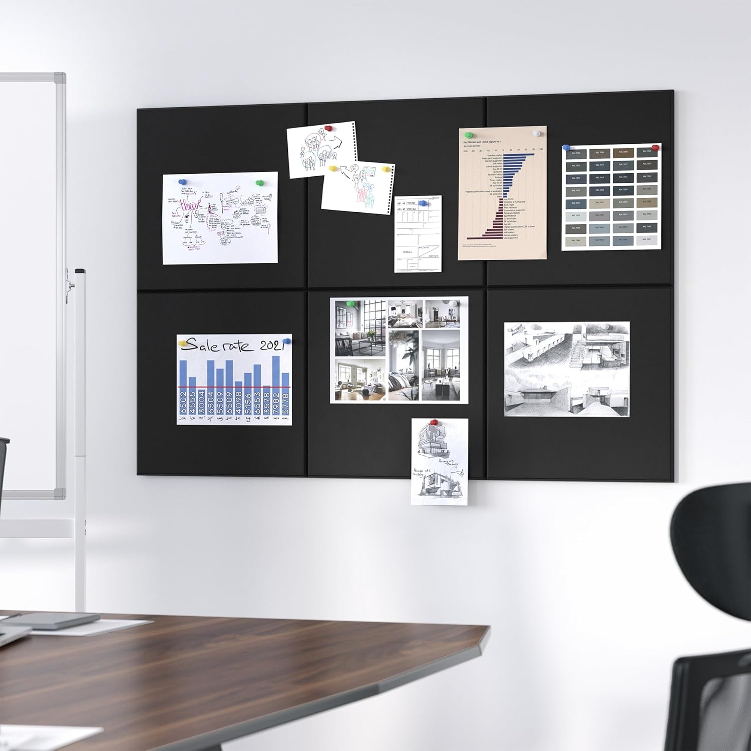 Large Cork Board Black Felt Bulletin Board 36x24 Wall Tile