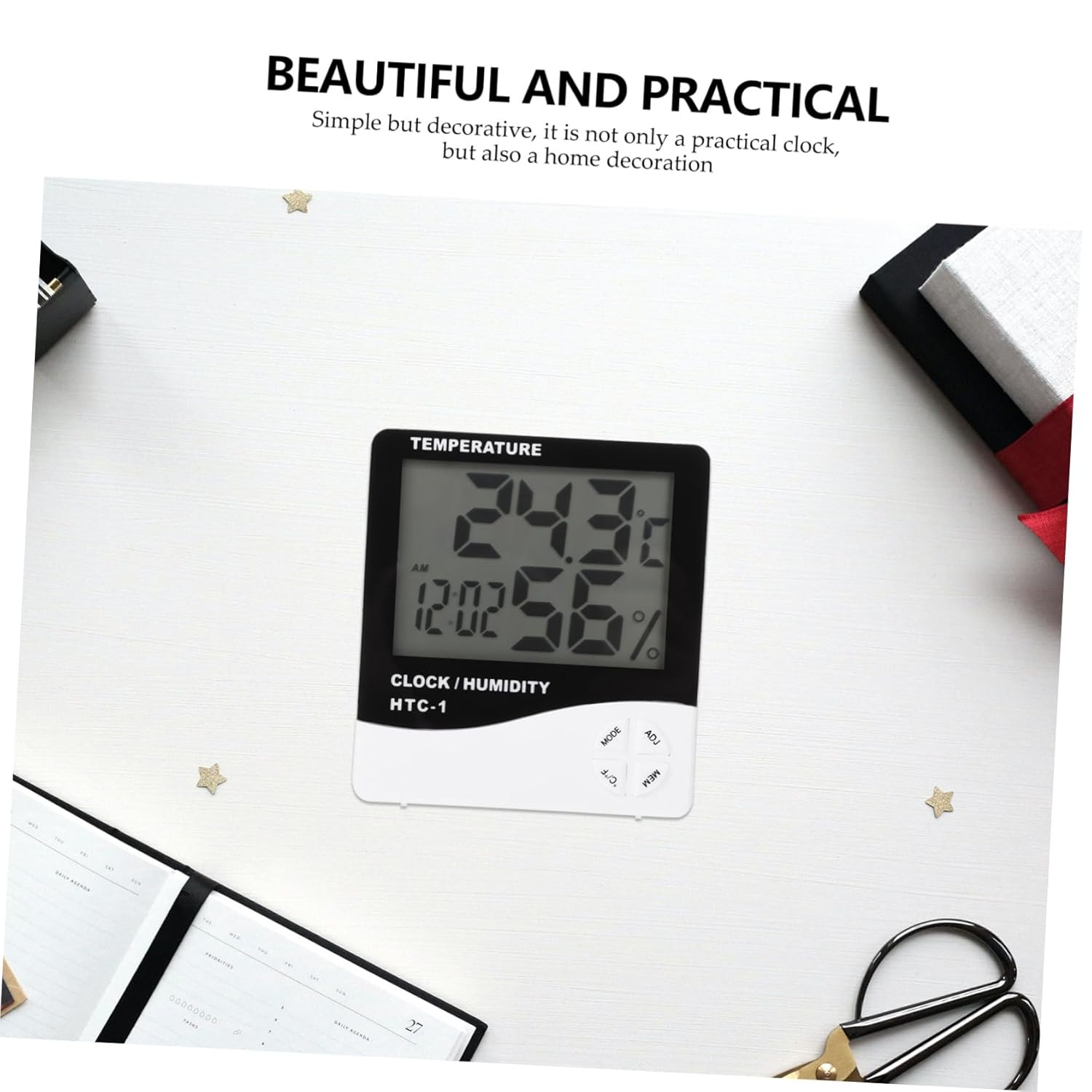 1pc LCD Thermometer Clock for Indoor Temp Humidity Monitoring