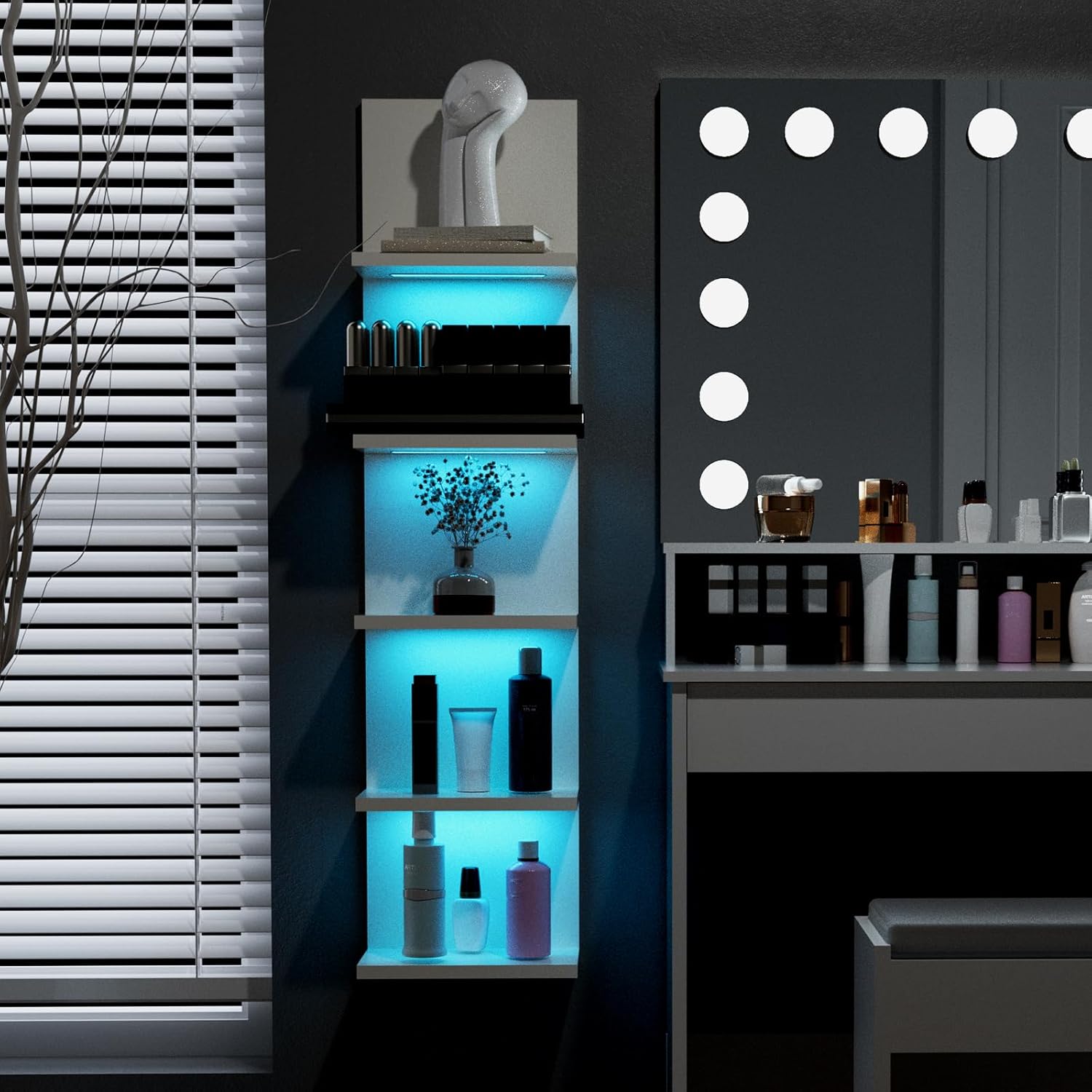 VIWODS 5-Tier Floating Wall Shelf with RGB Light White