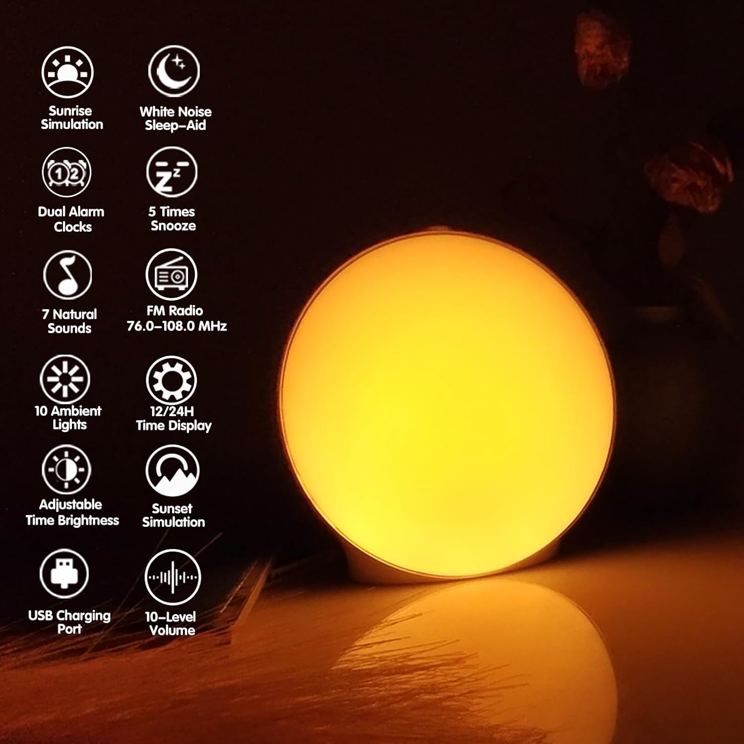 Wake Up Light Sunrise Alarm Clock with White Noise and Dual Alarm