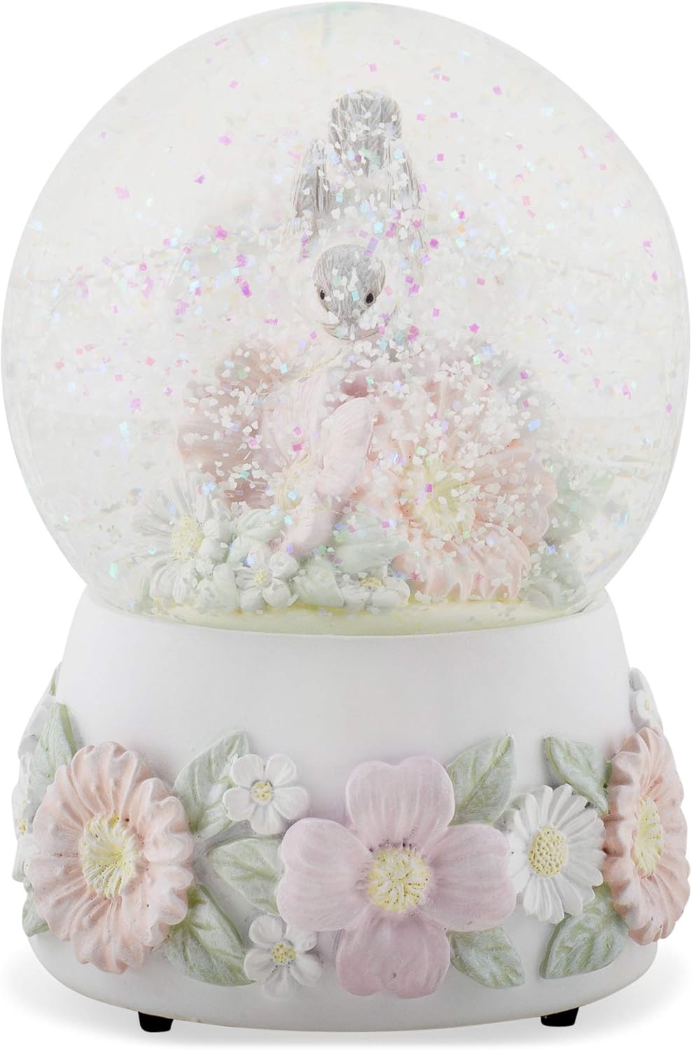 Pastel Chickadee Flowers Musical Snow Globe
