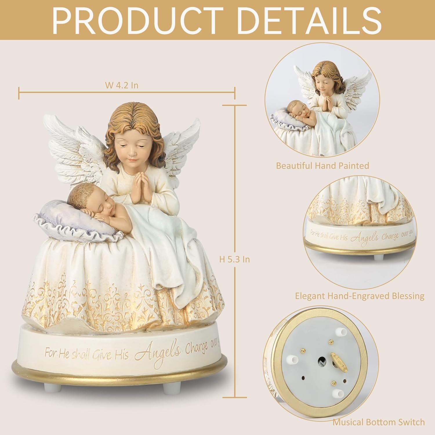 Guardian Angel Music Box Figurine - 53 Inch Musical Angel Decoration