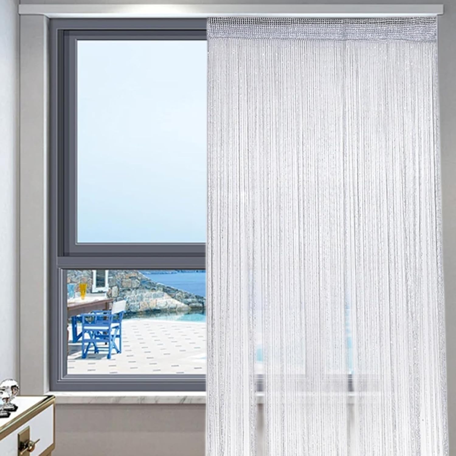 String Curtains 39x79 Inch Shiny Lightweight Polyester Doorway Curtains with Rod Pocket