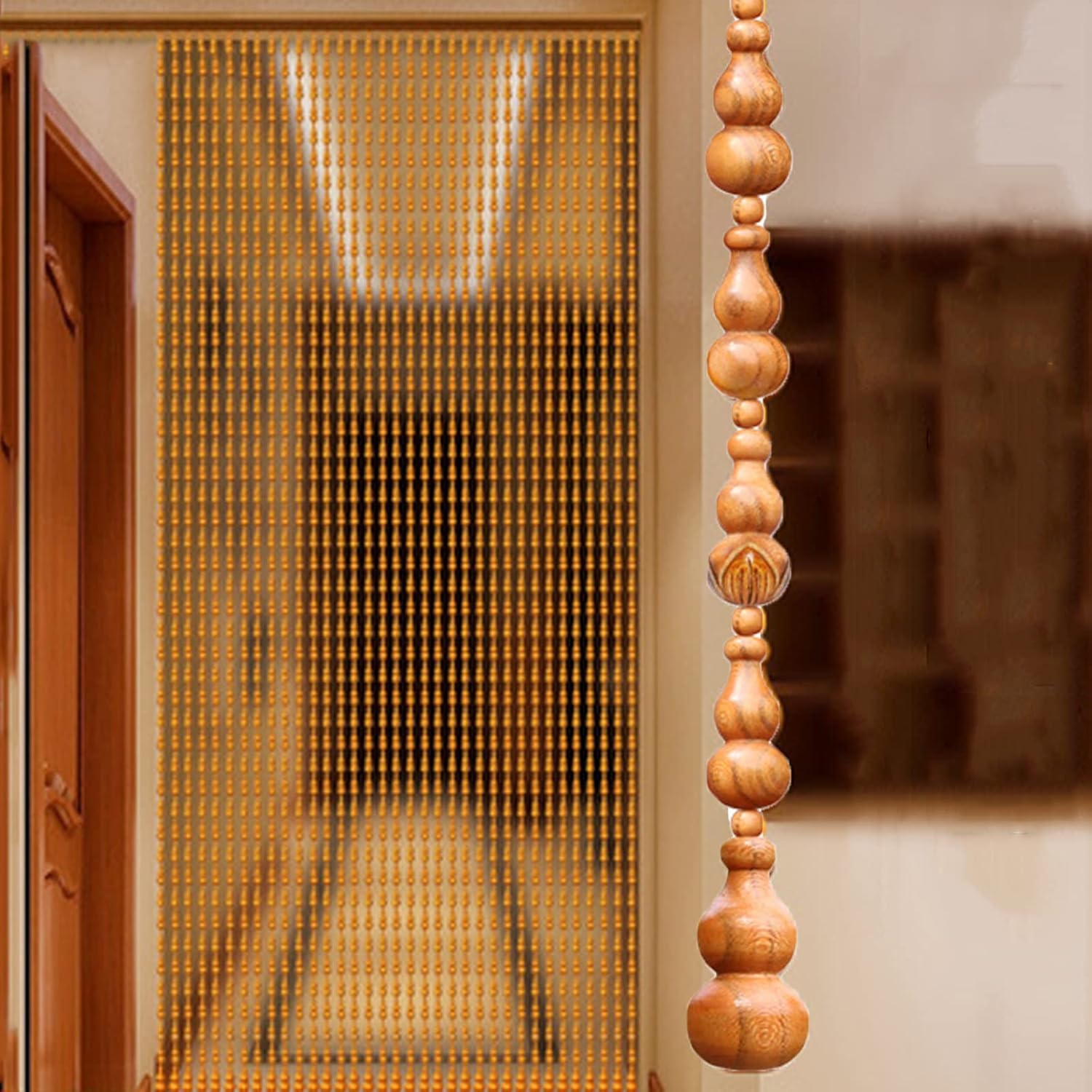 KDDEON Wood Beaded Door Curtain Panel 25 Strands 335x61in