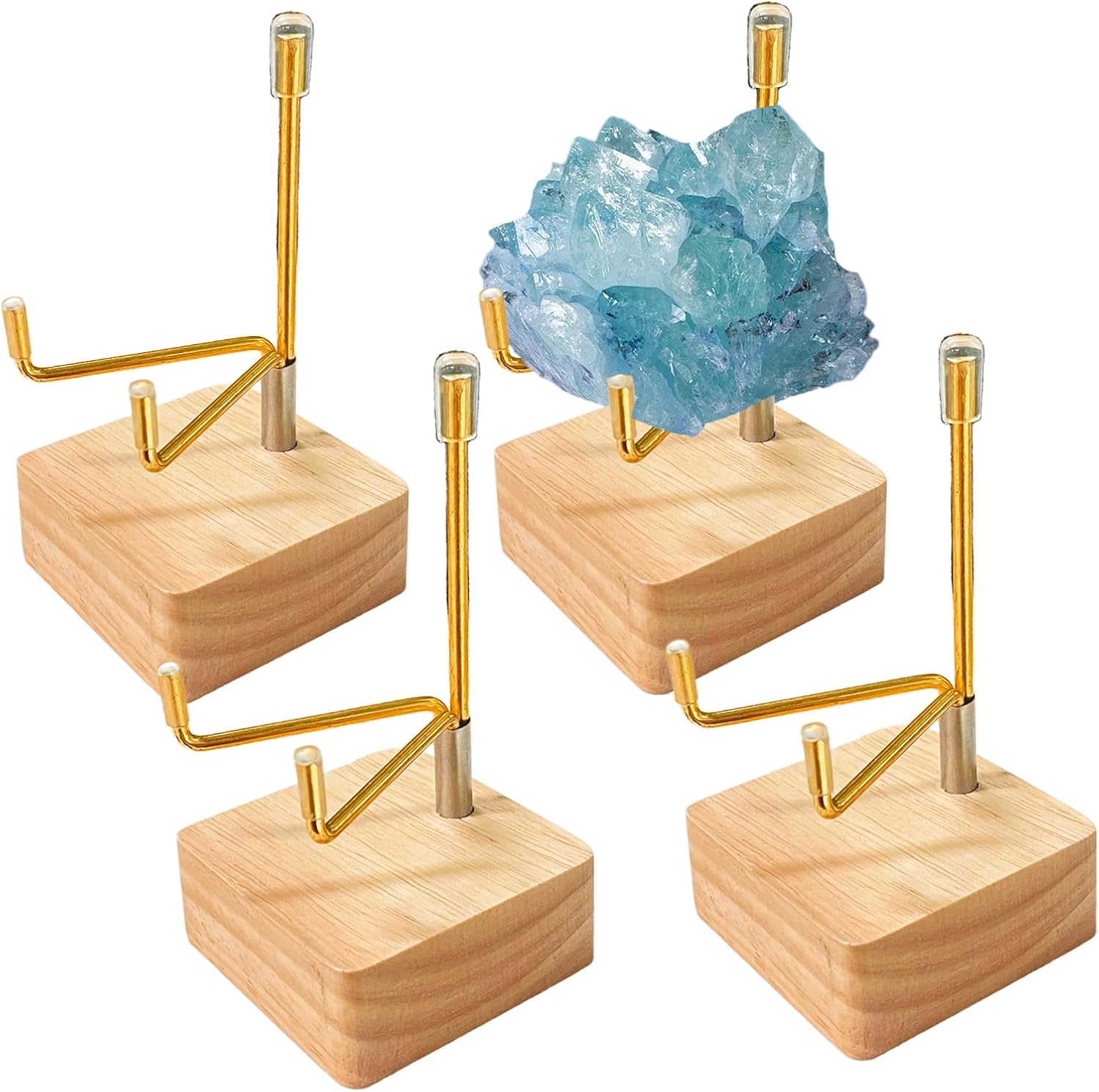 4 Pcs Adjustable Rock Display Stand with Wooden Base