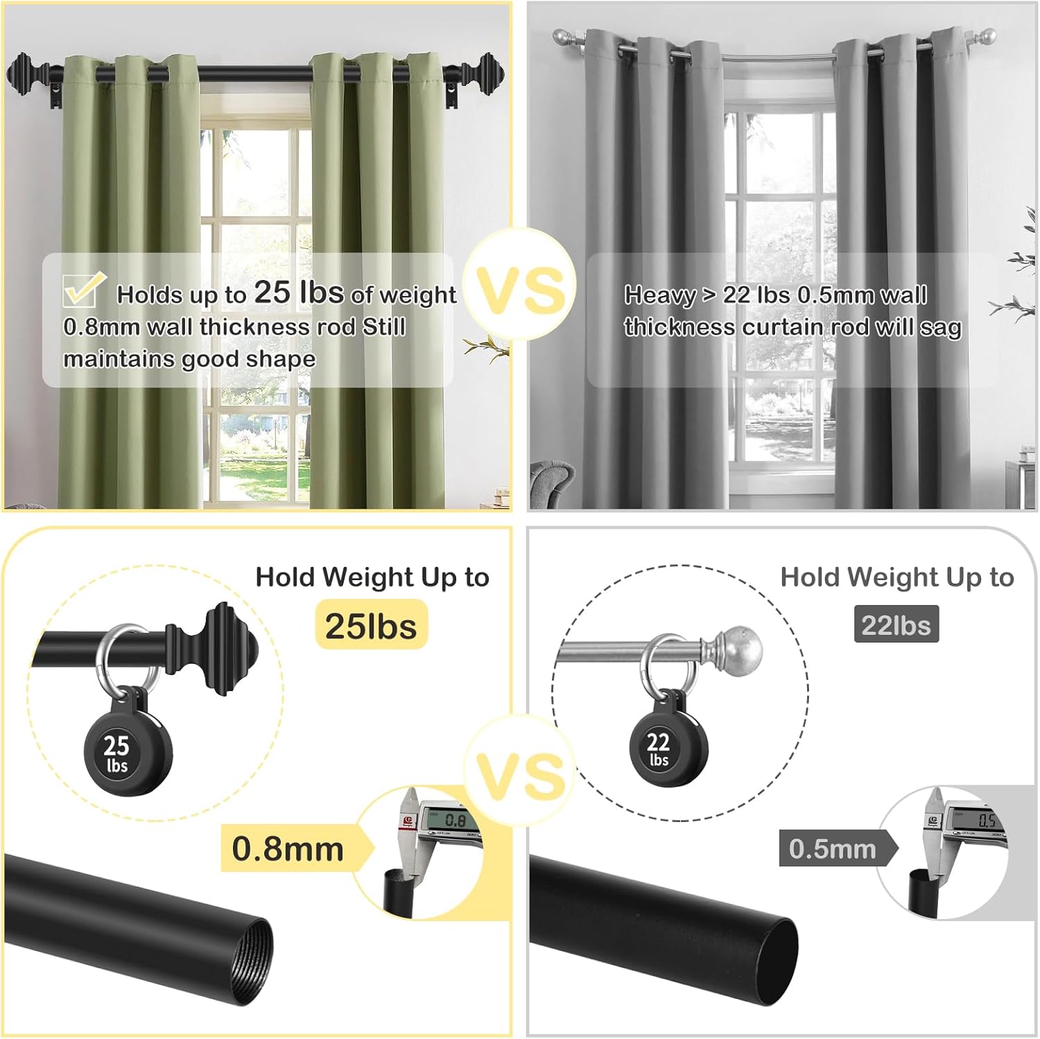 JRZOO Black Curtain Rods 18-45 34 Inch Diameter