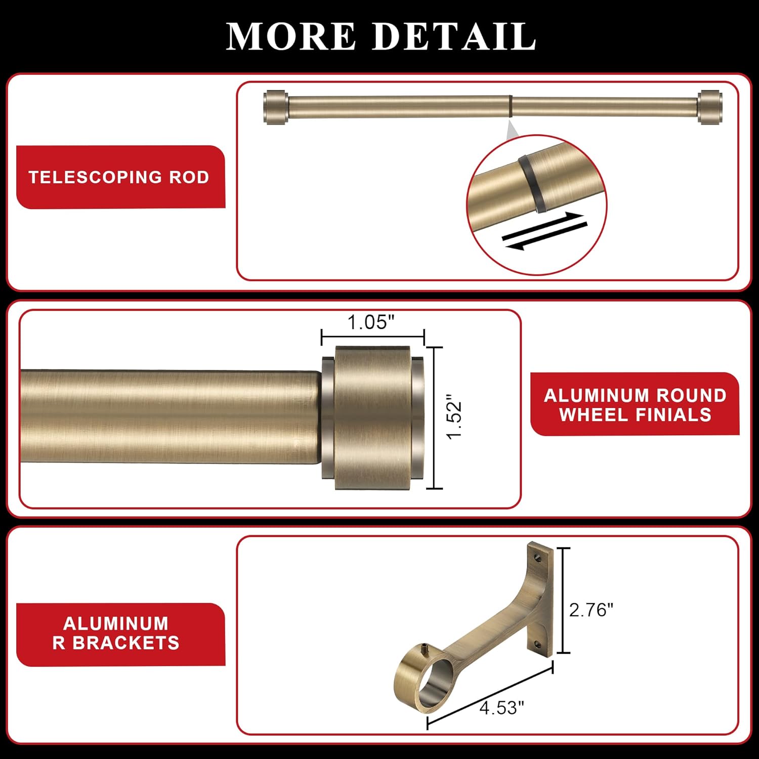 Antique Bronze Curtain Rod 48-86 Inches