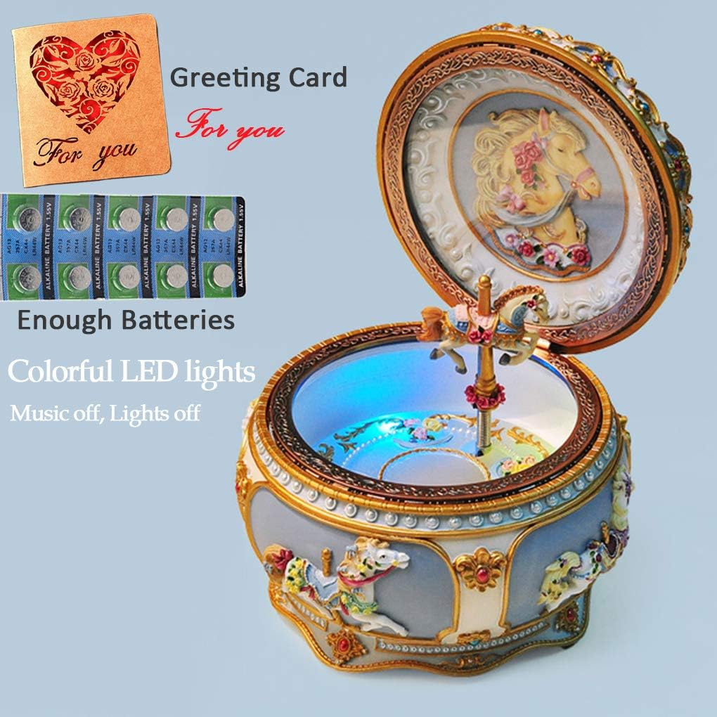 Classical Carousel Horse Music Box with LED Lights
