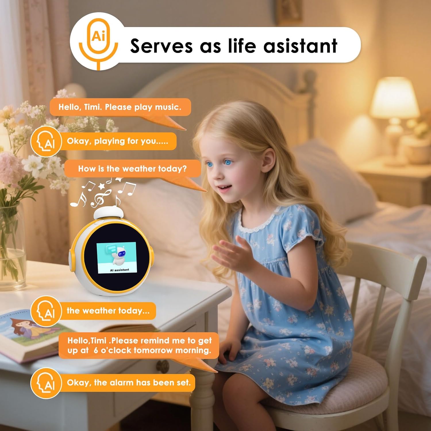 Smart AI Alarm Clock with Voice Control for Kids