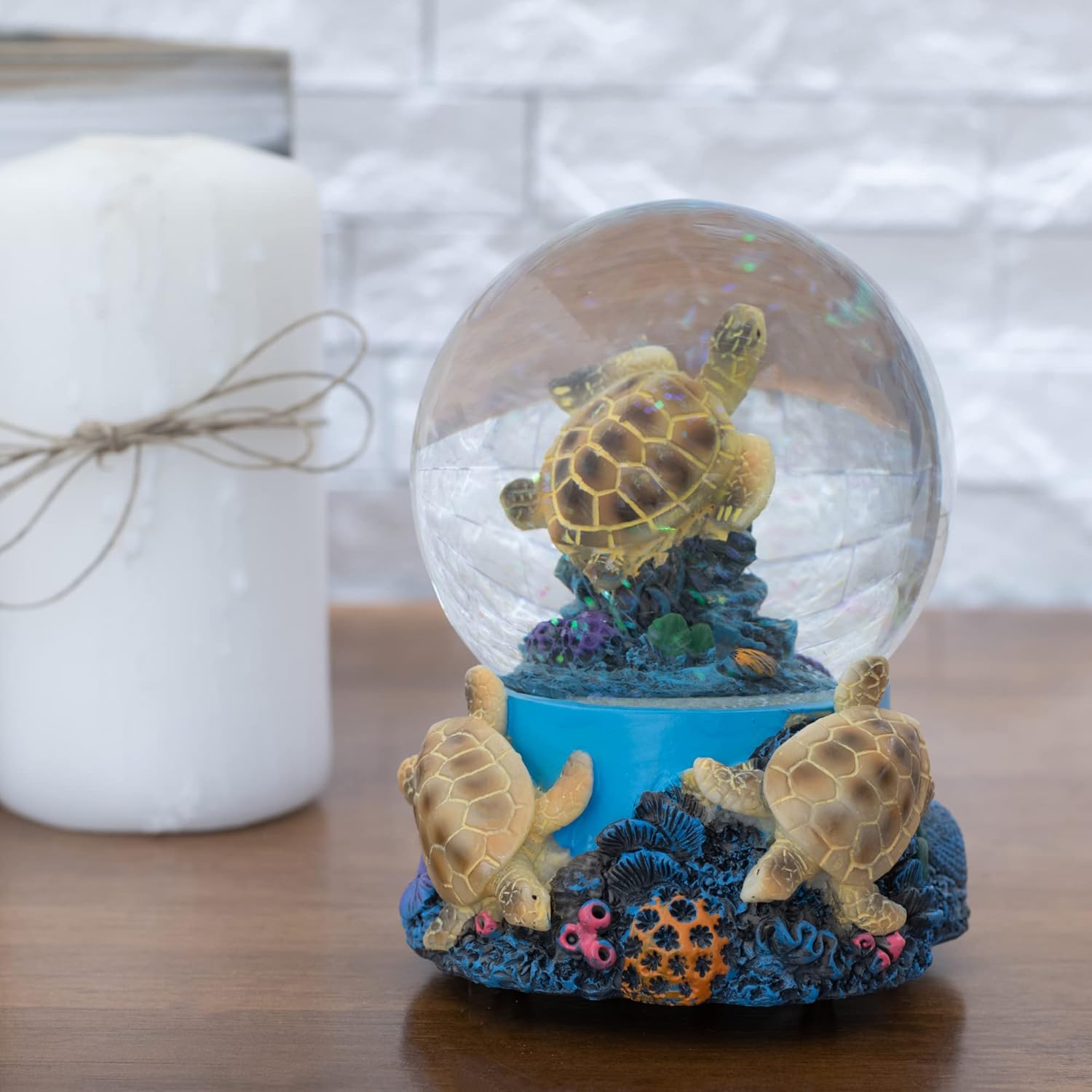 Elanze Designs Musical Glitter Snow Globe with Sea Turtle Decoration