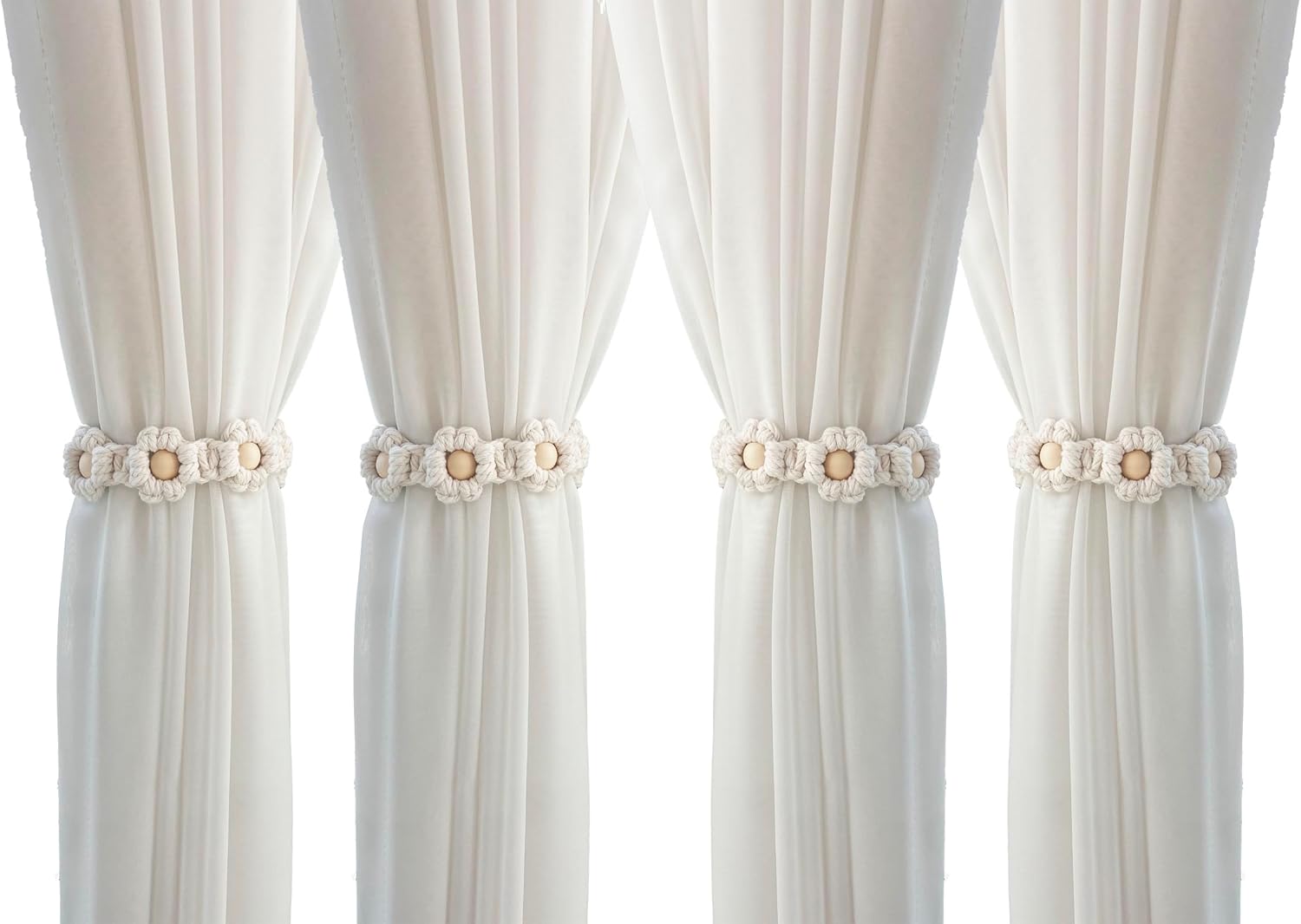 Winterdemoon Wood Bead Curtain Tiebacks 4 Pcs Boho Style