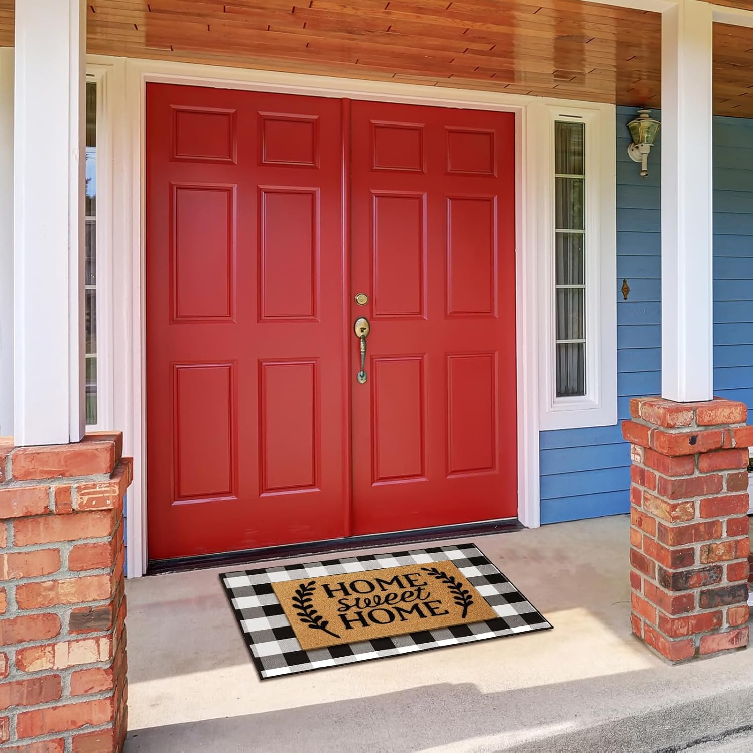 2 Pcs Buffalo Plaid Door Mat Front Porch Rug Coir Imitation