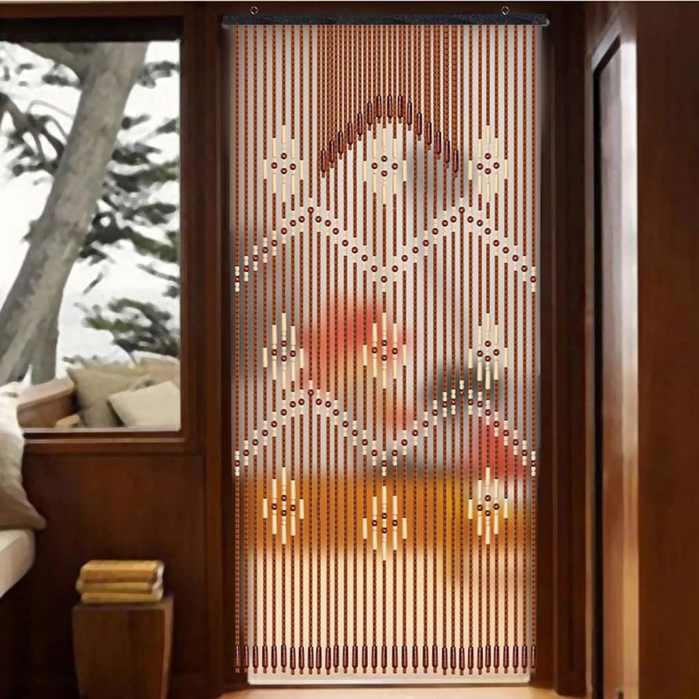 ZHOUXIAO Natural Wood Beaded Curtain 32 Strands 90x175cm