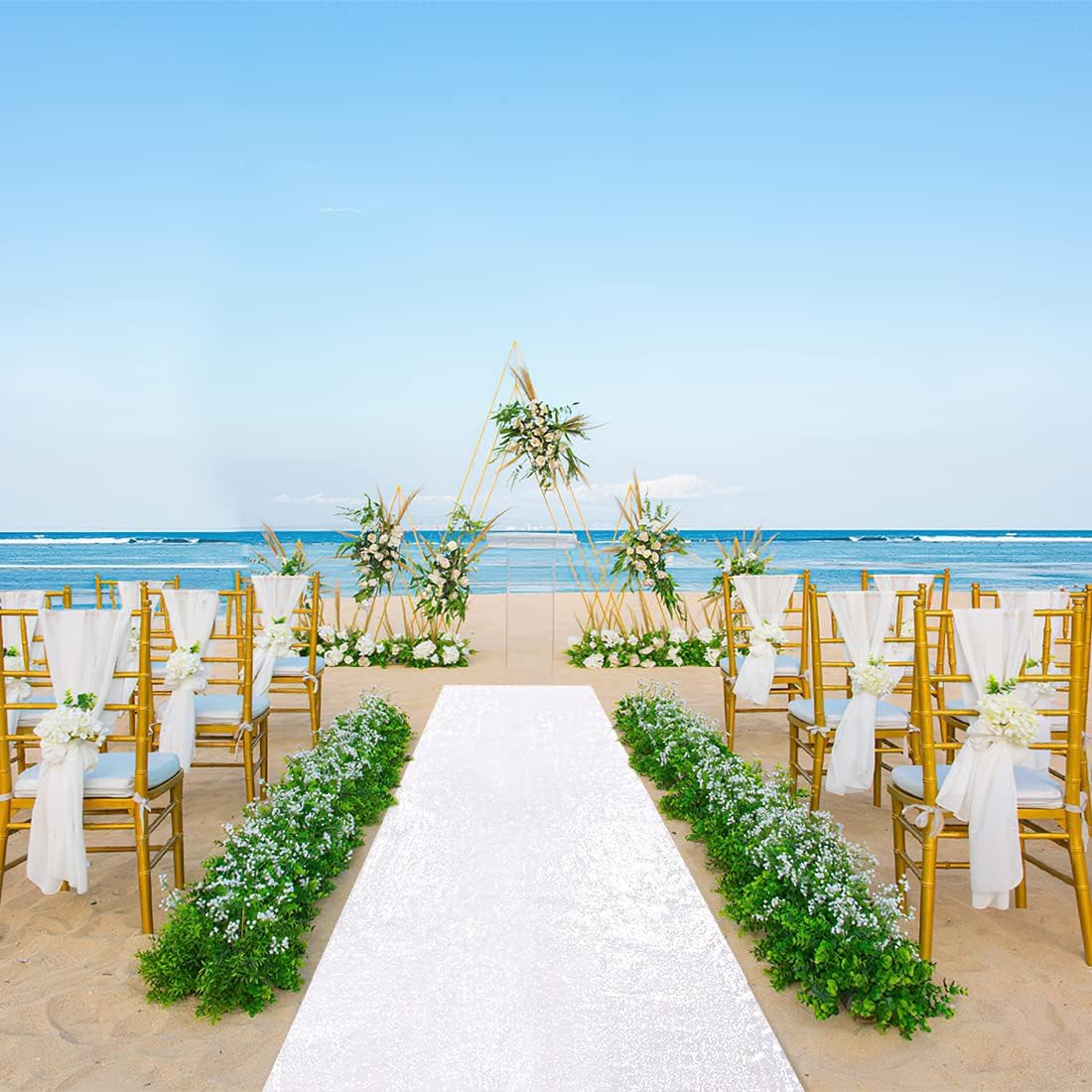 White Sequin Aisle Runner 2x15ft Wedding Carpet for Ceremony