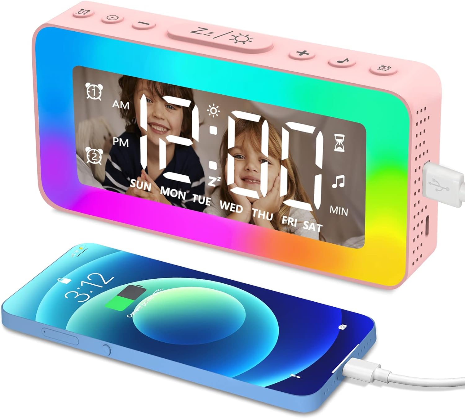 SPLITSKY Kids Alarm Clock with RGB Night Light and White Noise